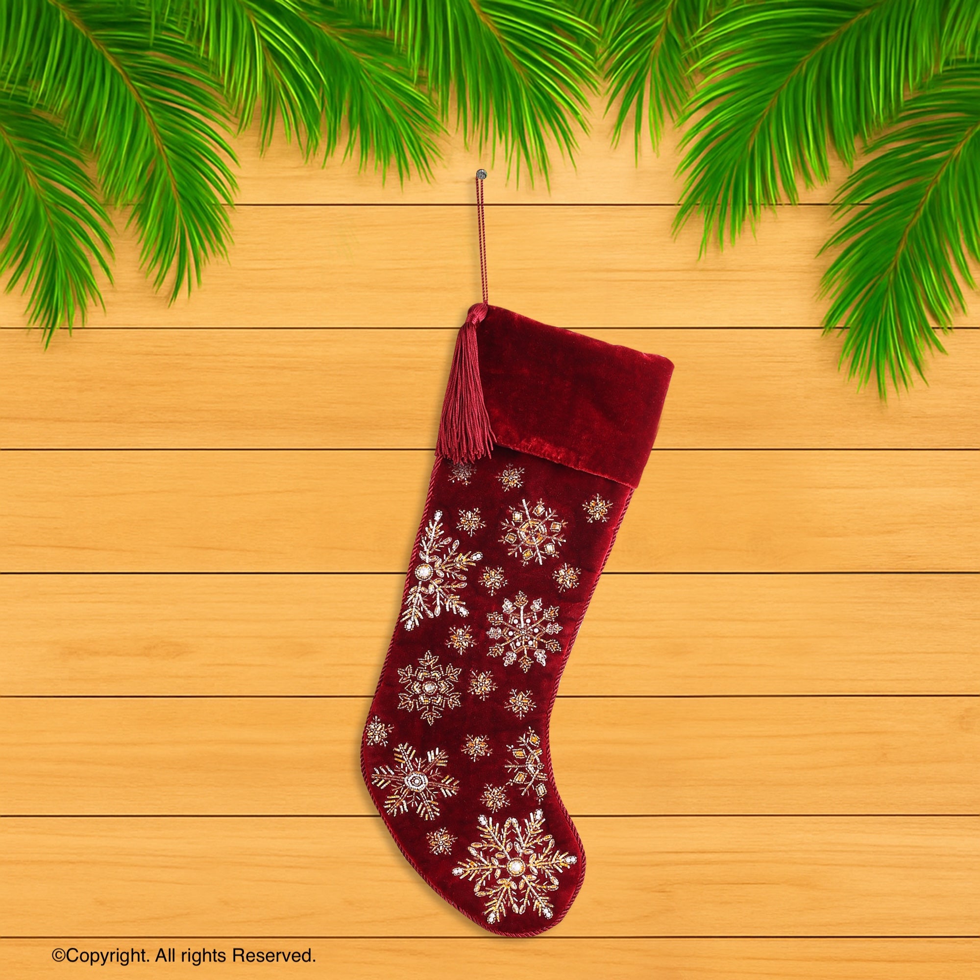 PERSONALISED STARRY SNOWFLAKE RED VELVET CHRISTMAS STOCKING