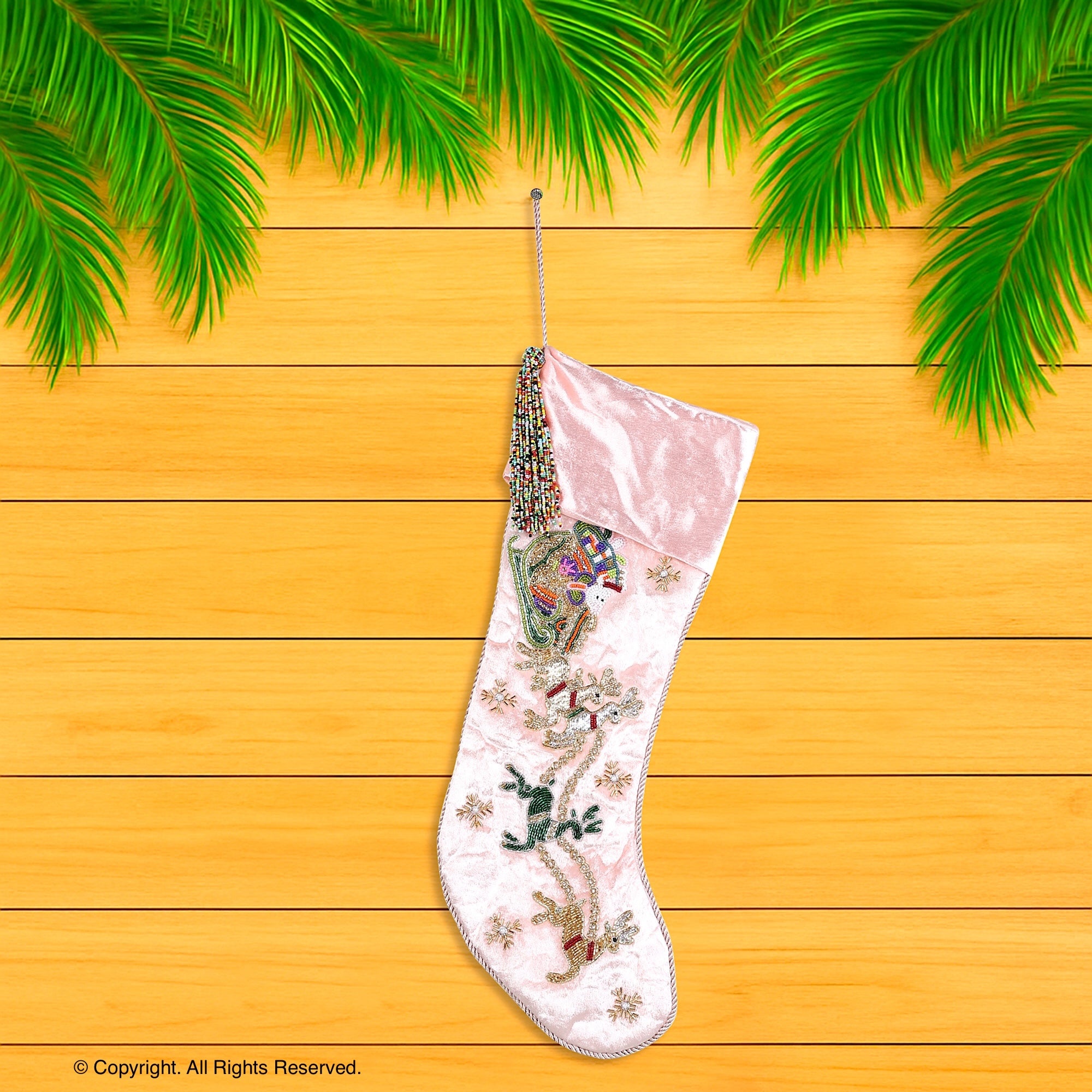 PERSONALISED SANTA CARRIAGE PINK VELVET CHRISTMAS STOCKING