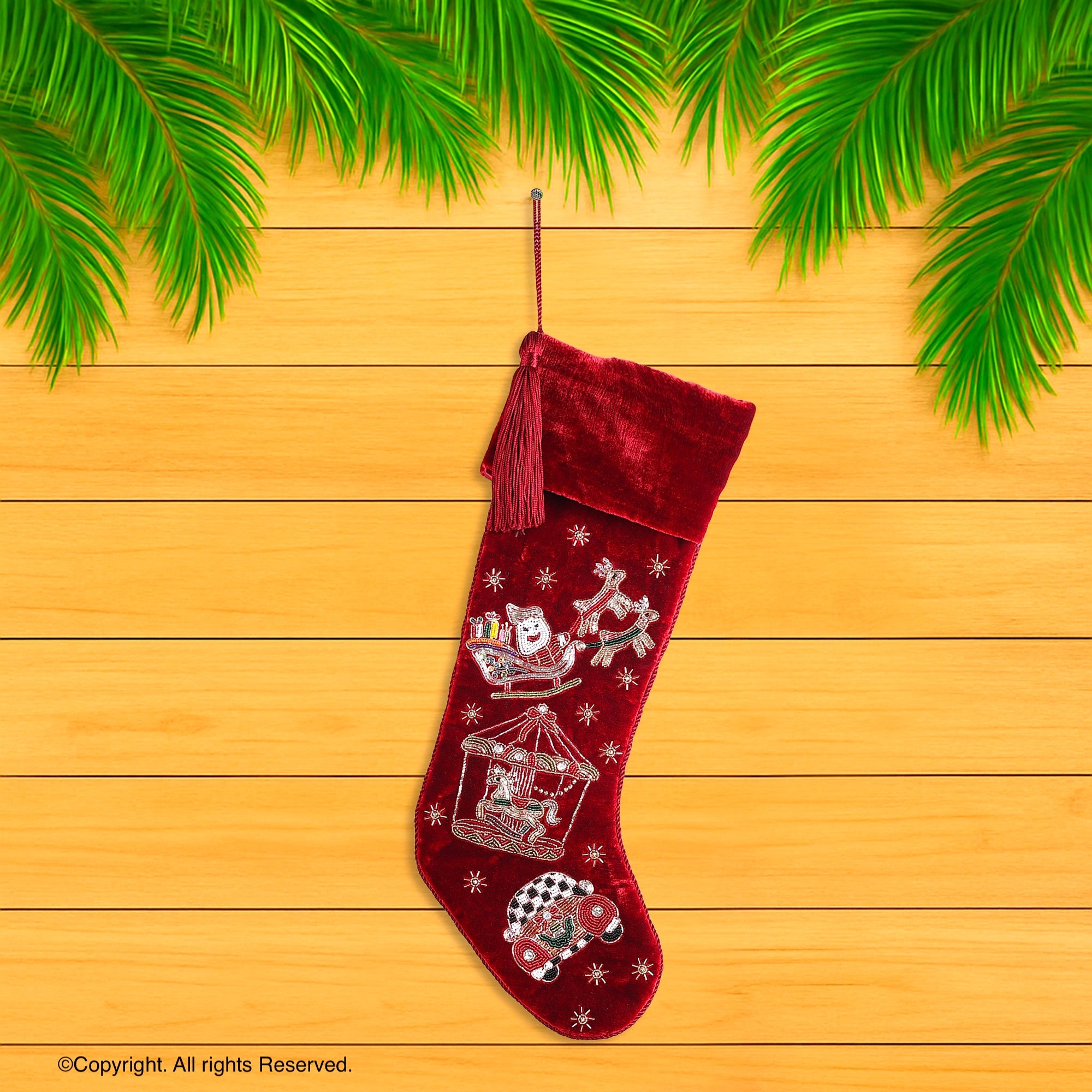 PERSONALISED SANTA HOLIDAY RIDE RED VELVET CHRISTMAS STOCKING