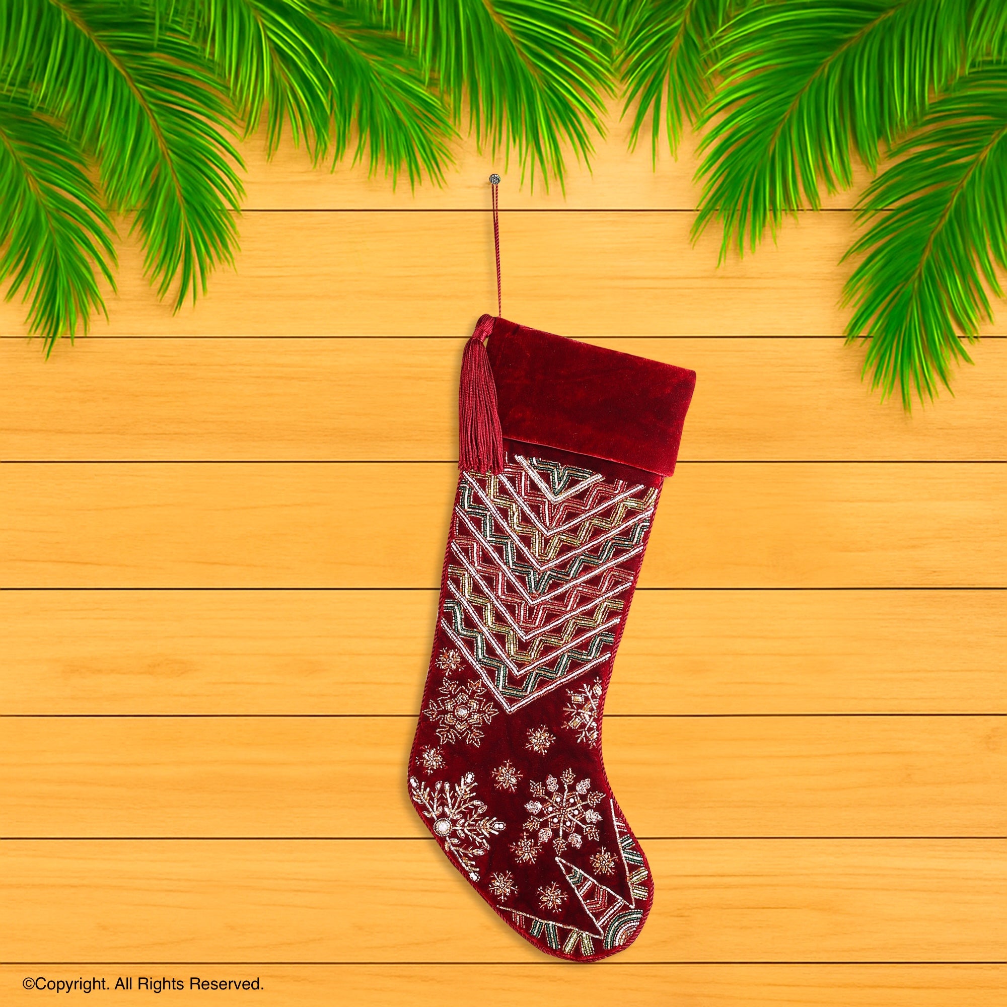 PERSONALISED STARBURST SNOWFLAKE RED VELVET CHRISTMAS STOCKING