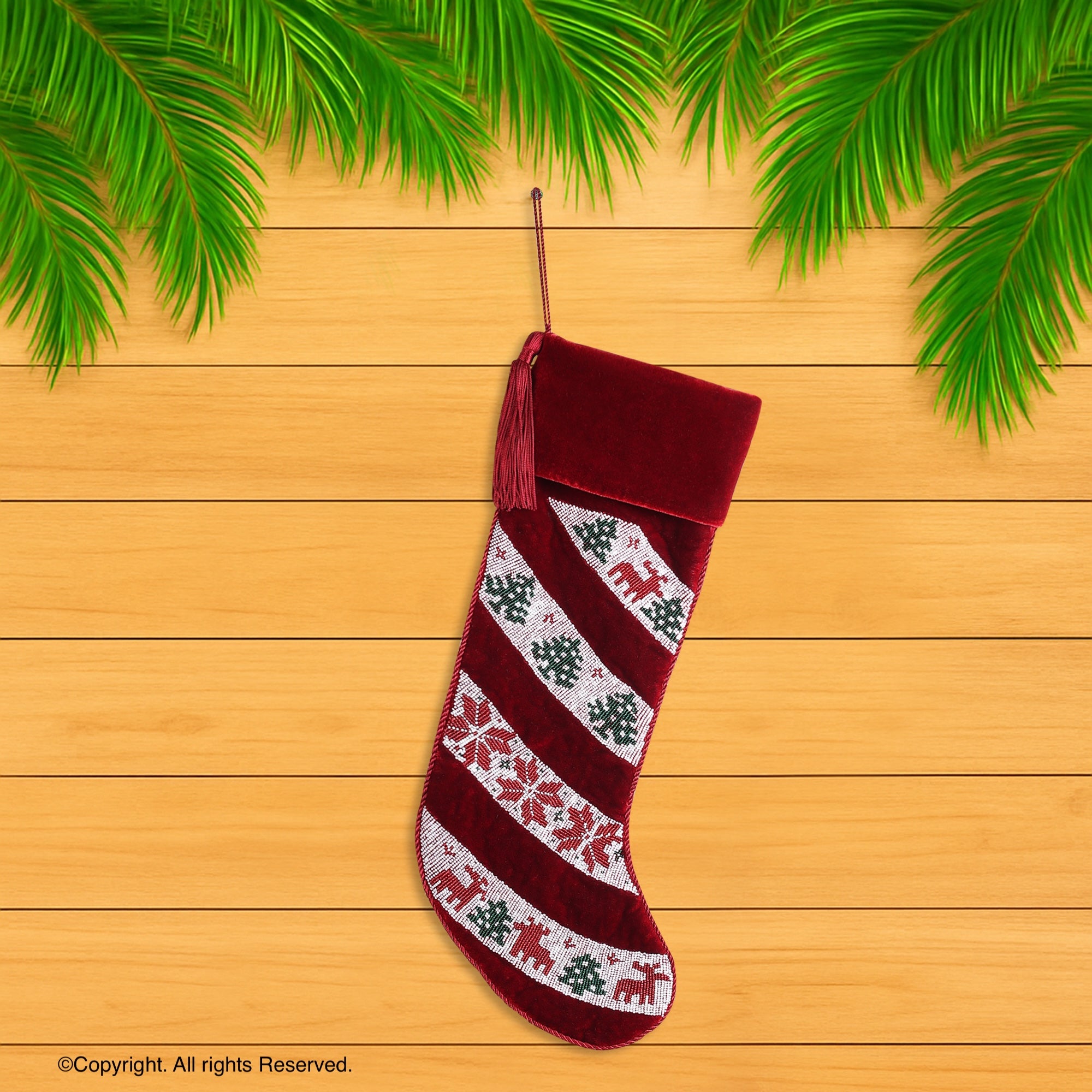 PERSONALISED NORDIC RED VELVET CHRISTMAS STOCKING