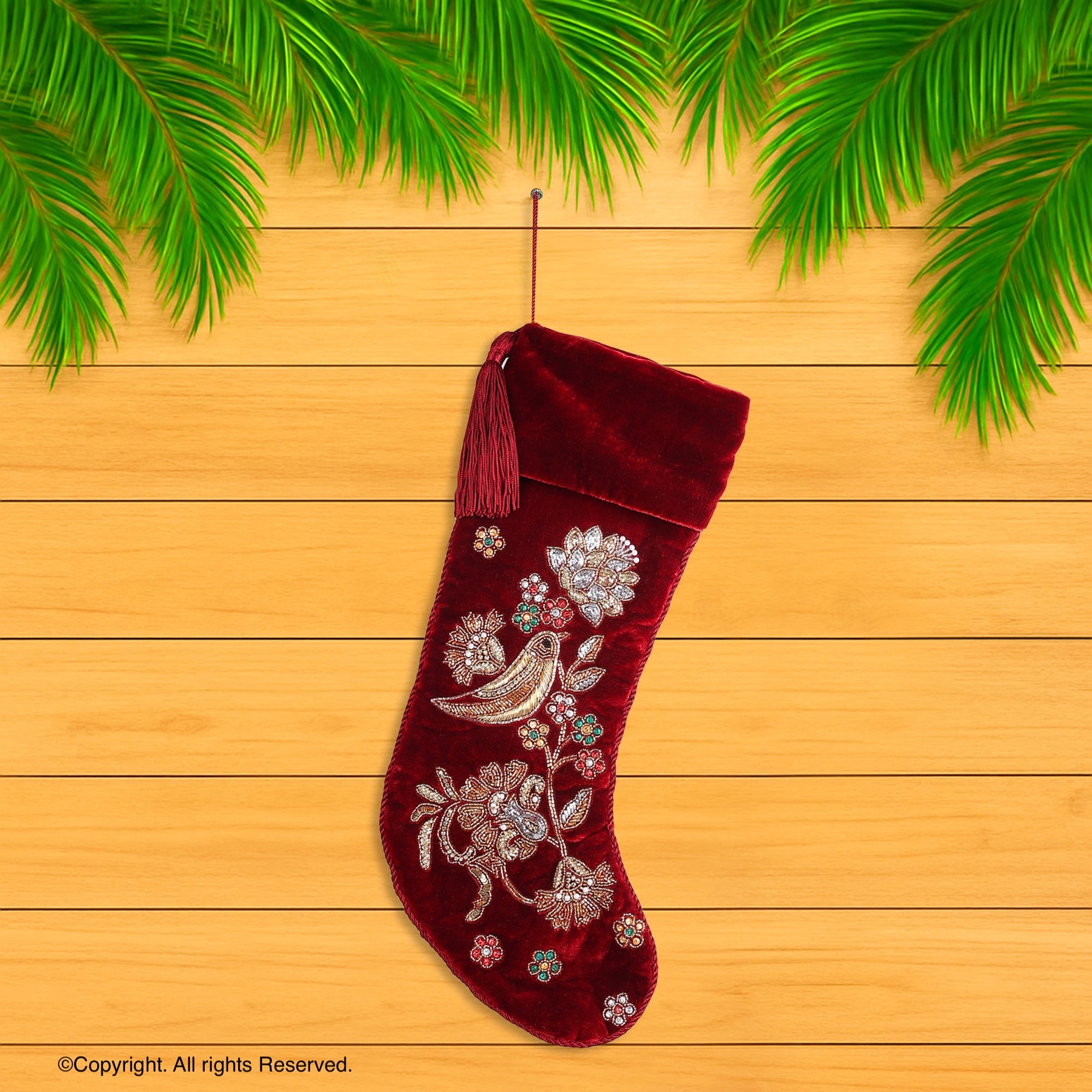 PERSONALISED PARTRIDGE NOEL SONGBIRD RED VELVET CHRISTMAS STOCKING