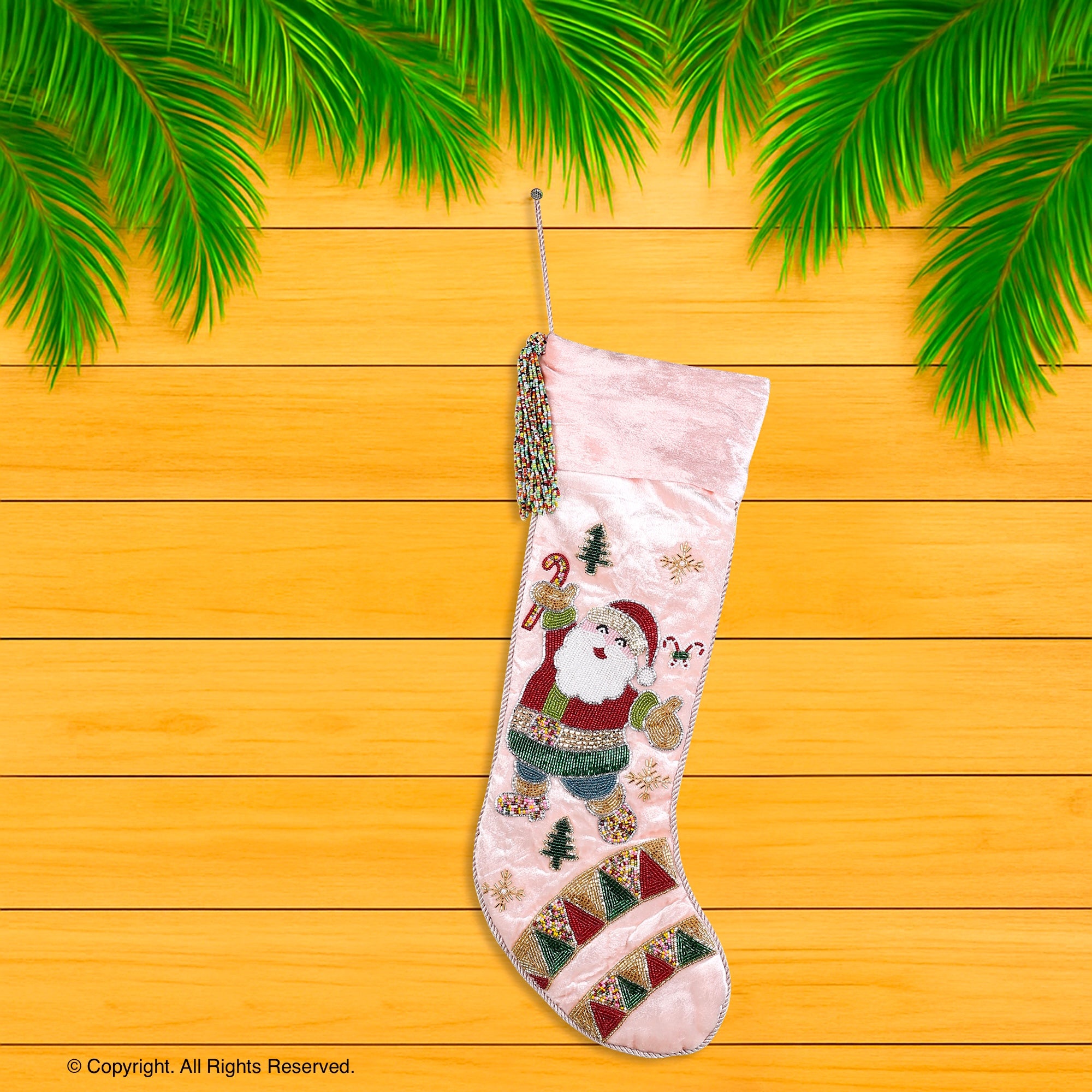 PERSONALISED SANTA DANCE PARTY PINK VELVET CHRISTMAS STOCKING