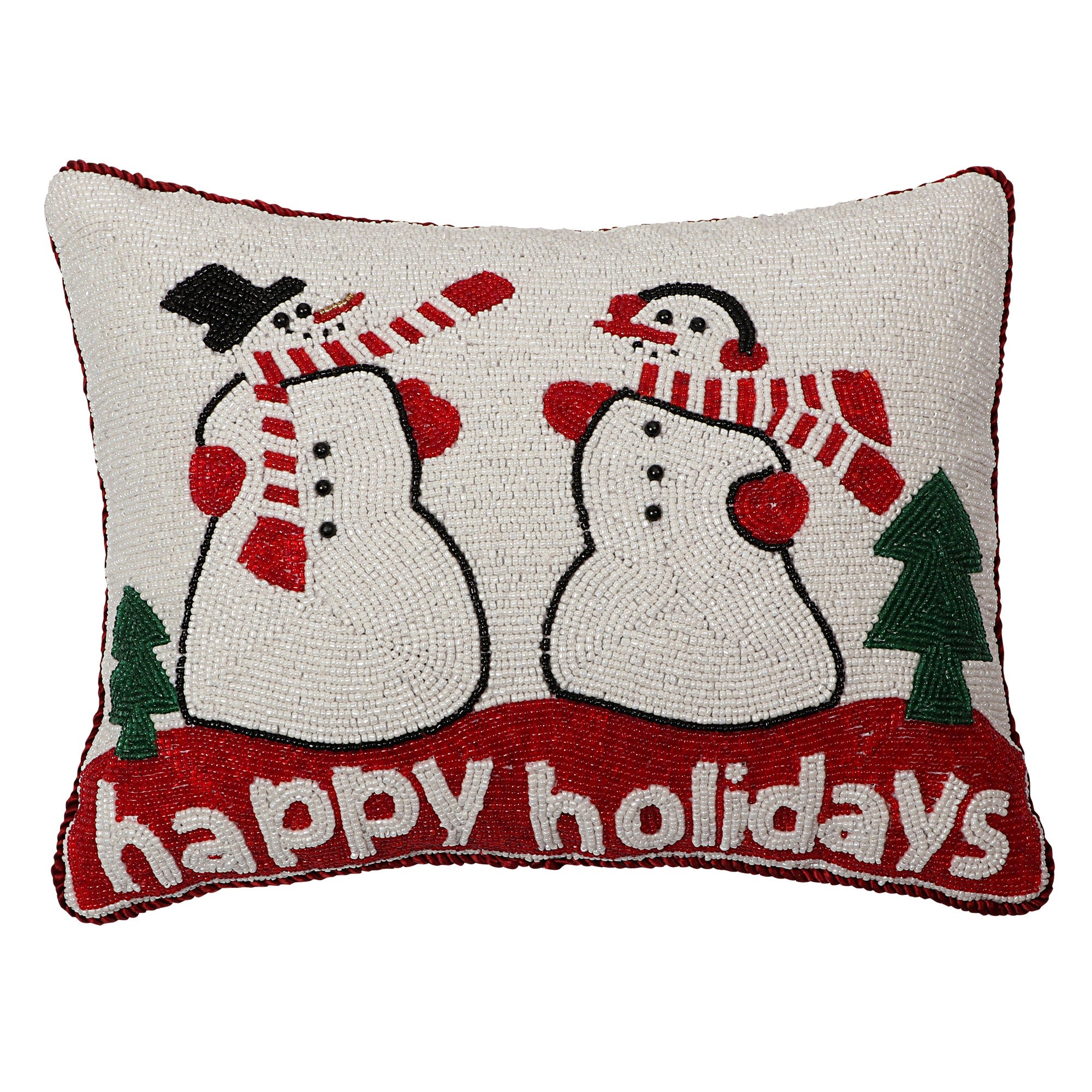 Happy Holidays Christmas Pillow Beaded with Glass Beads
