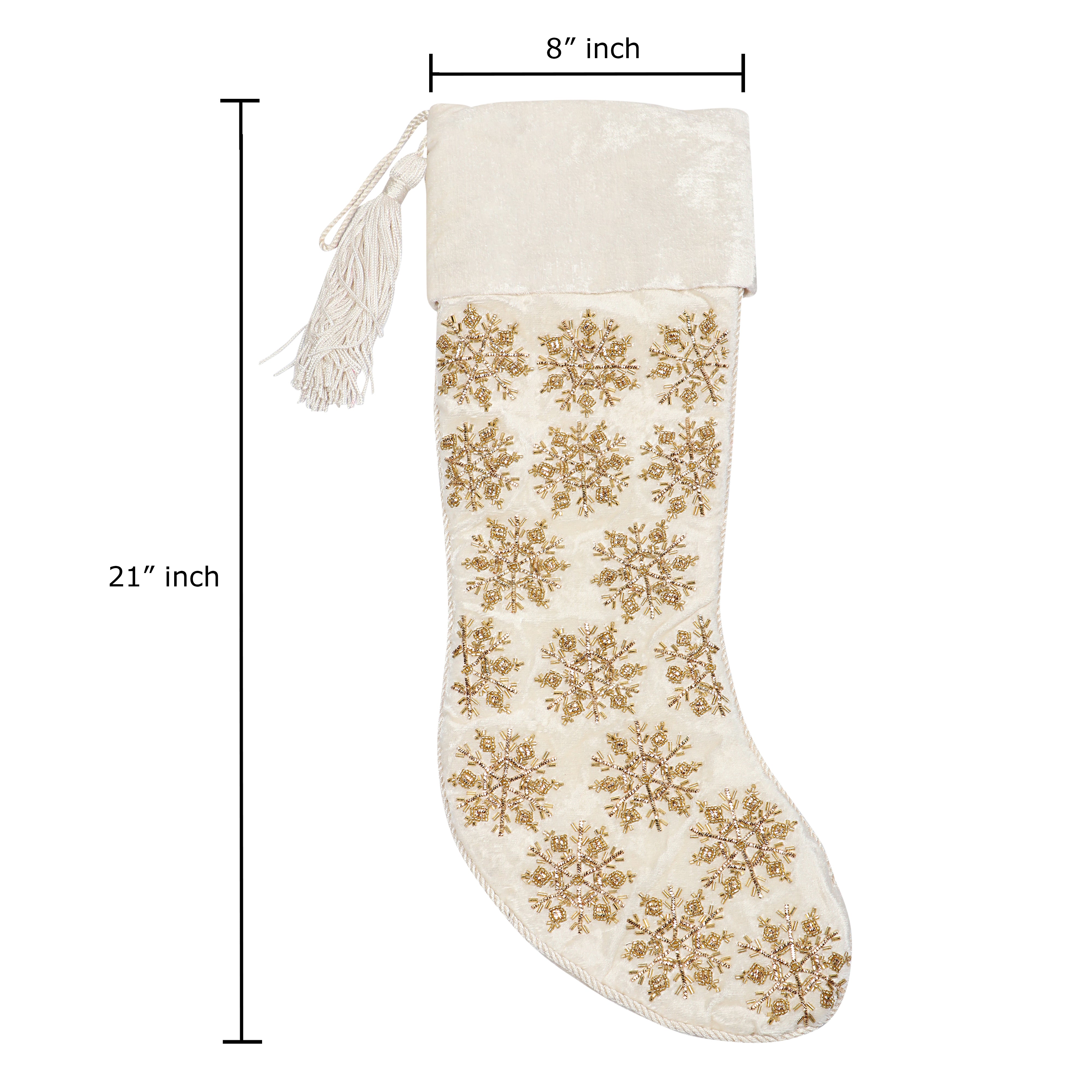 Beaded Snowflake White Velvet Christmas Tree Skirt & Matching Christmas Stocking Set