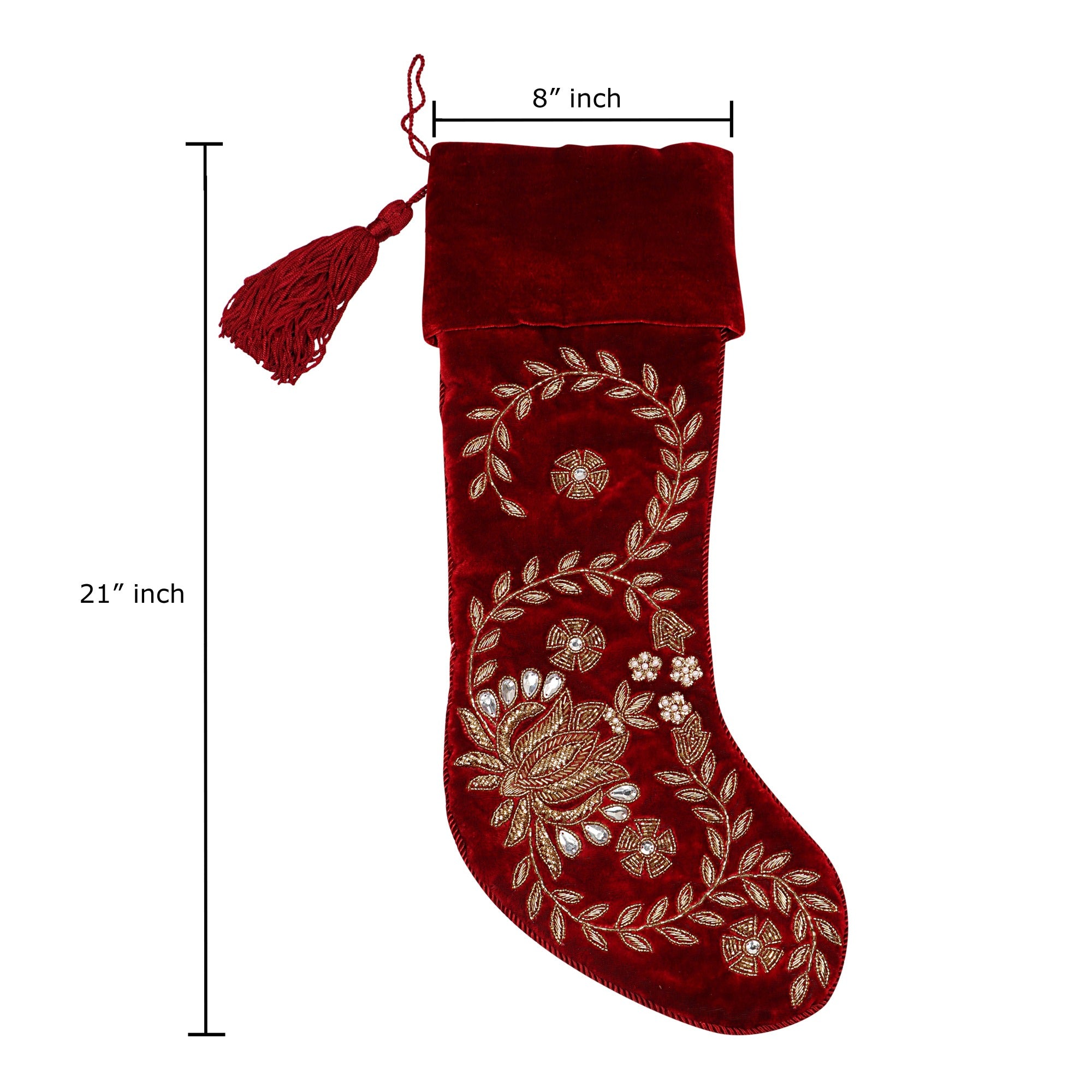 LOTUS LEAF & SNOWFLAKES RED & WHITE 3 PIECE CHRISTMAS STOCKING SET