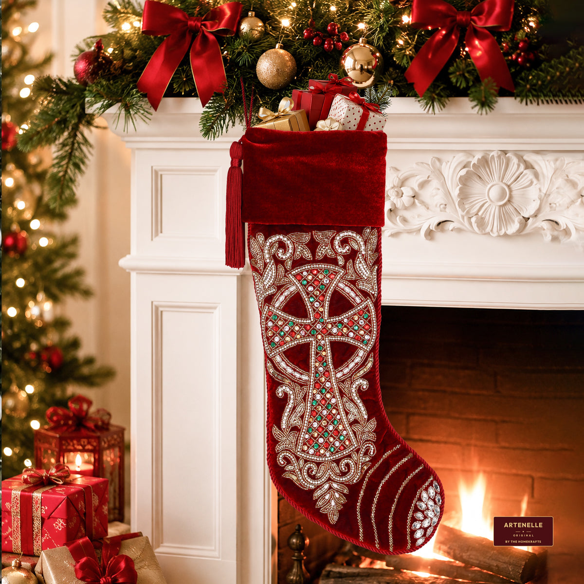 PERSONALISED Grand Cross Beaded Christmas stocking