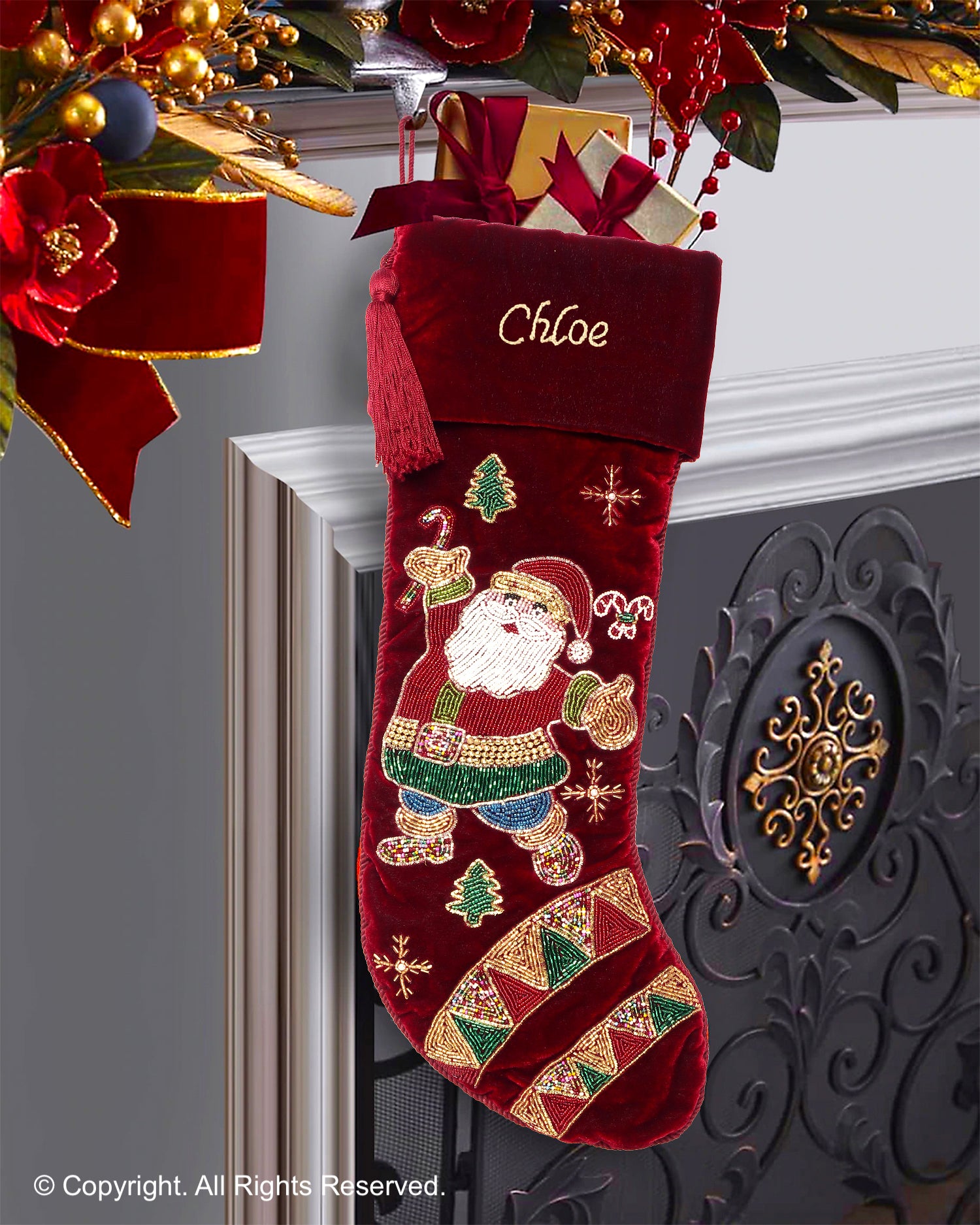 PERSONALISED SANTA DANCE PARTY  RED VELVET CHRISTMAS STOCKING