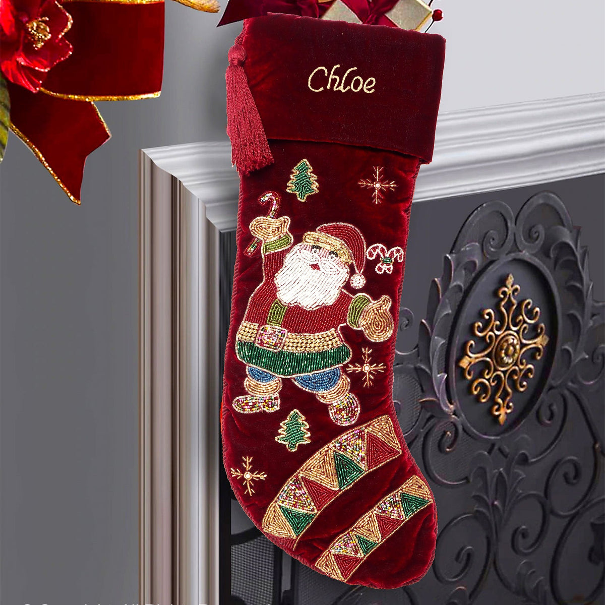 PERSONALISED SANTA DANCE PARTY RED VELVET CHRISTMAS STOCKING