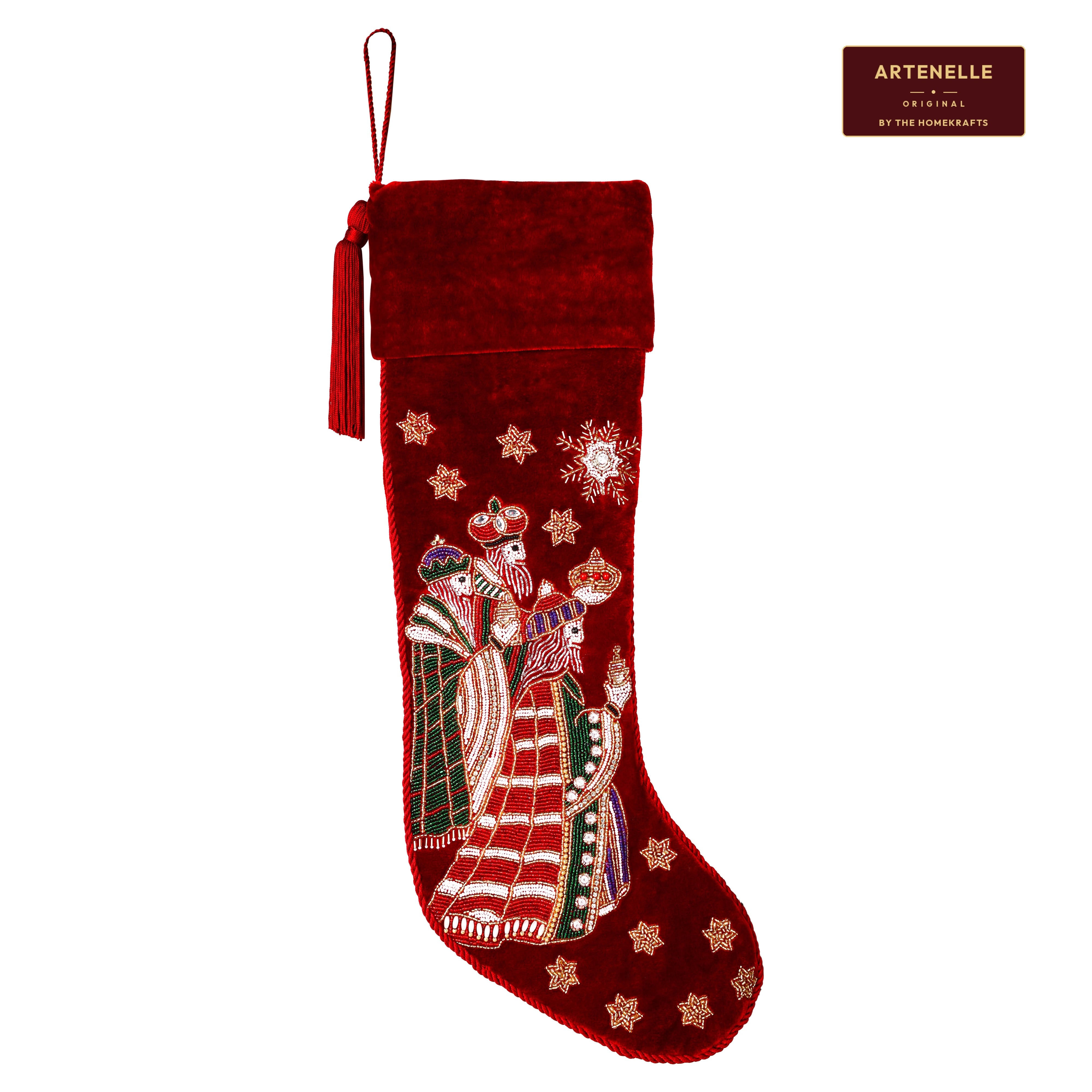 Personalized Beaded Three Kings Red Velvet Christmas Stocking
