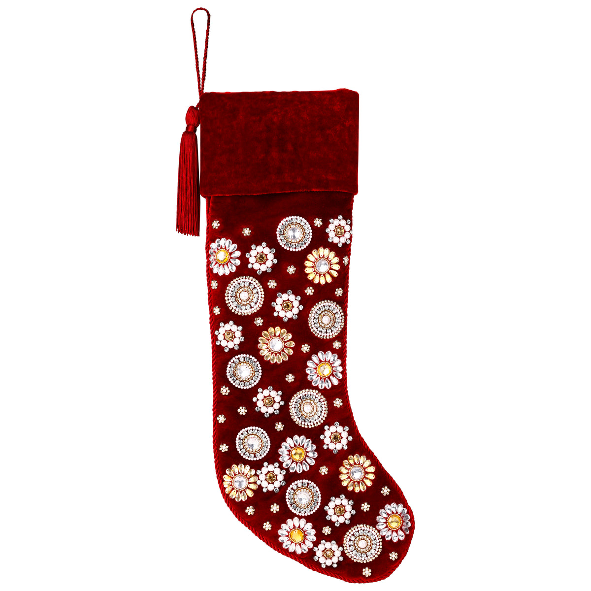Beaded Jeweled Personalized Red Velvet Christmas Stocking