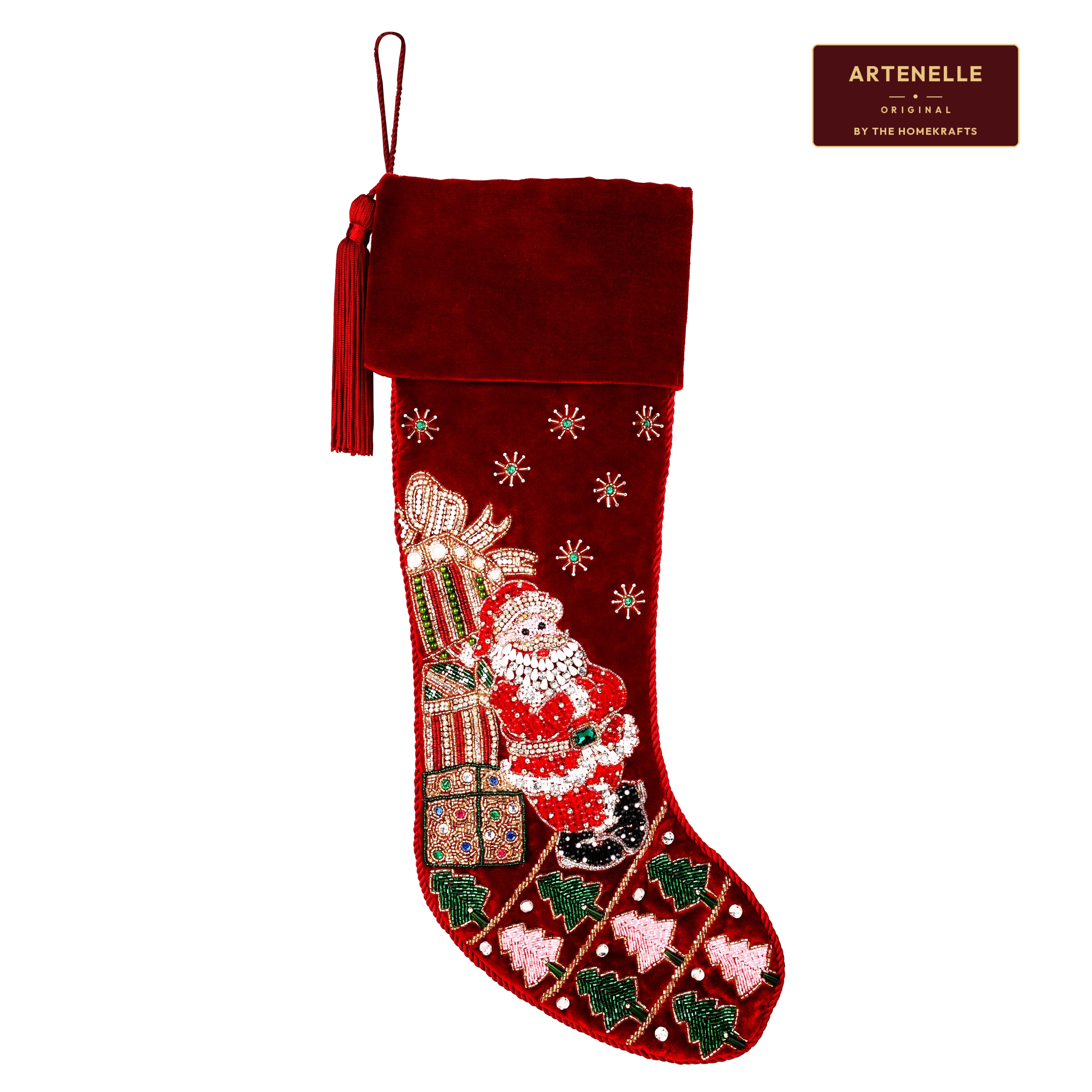 Personalized Santa towering gifts RED VELVET CHRISTMAS STOCKING