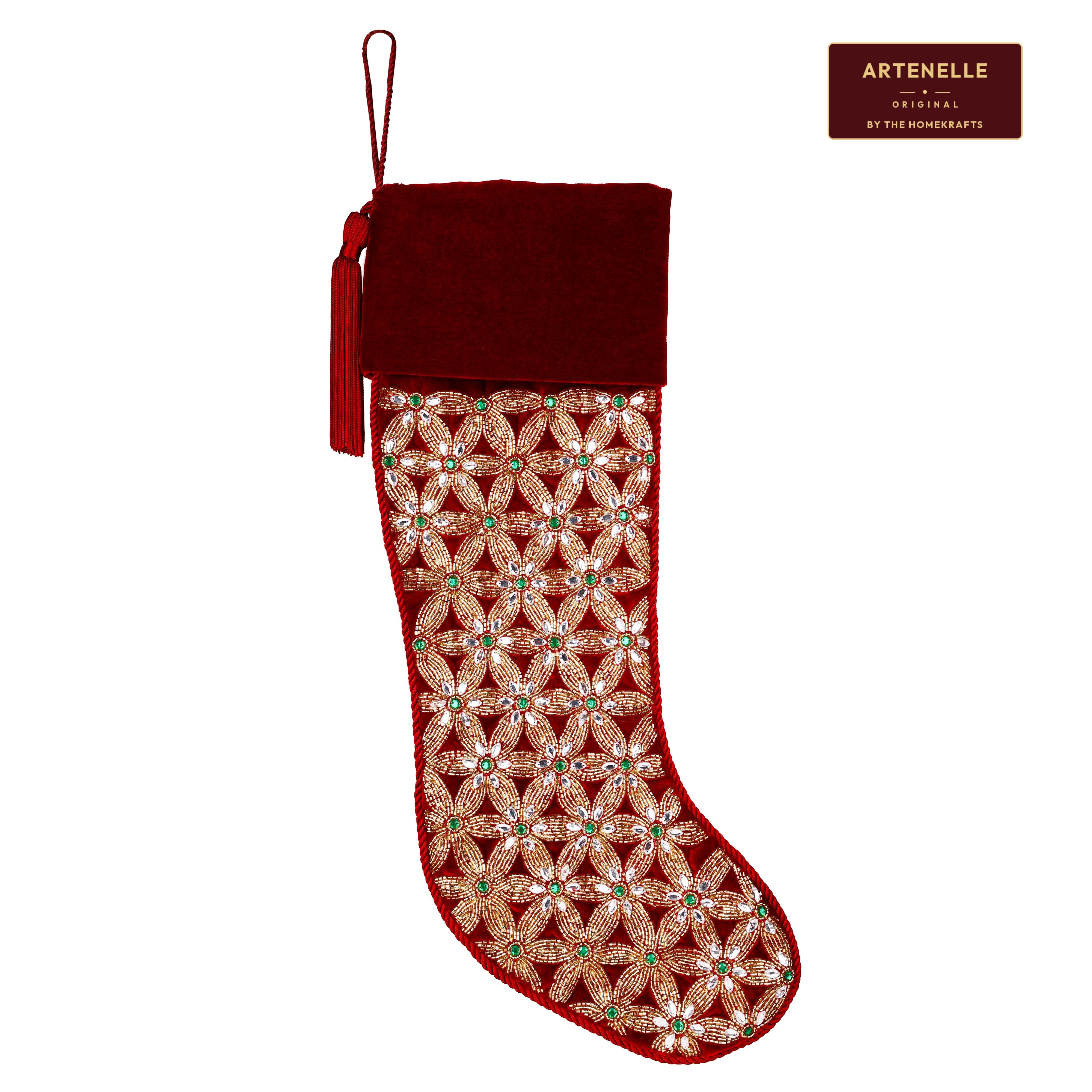 PERSONALISED Holiday Mosaic RED VELVET CHRISTMAS STOCKING