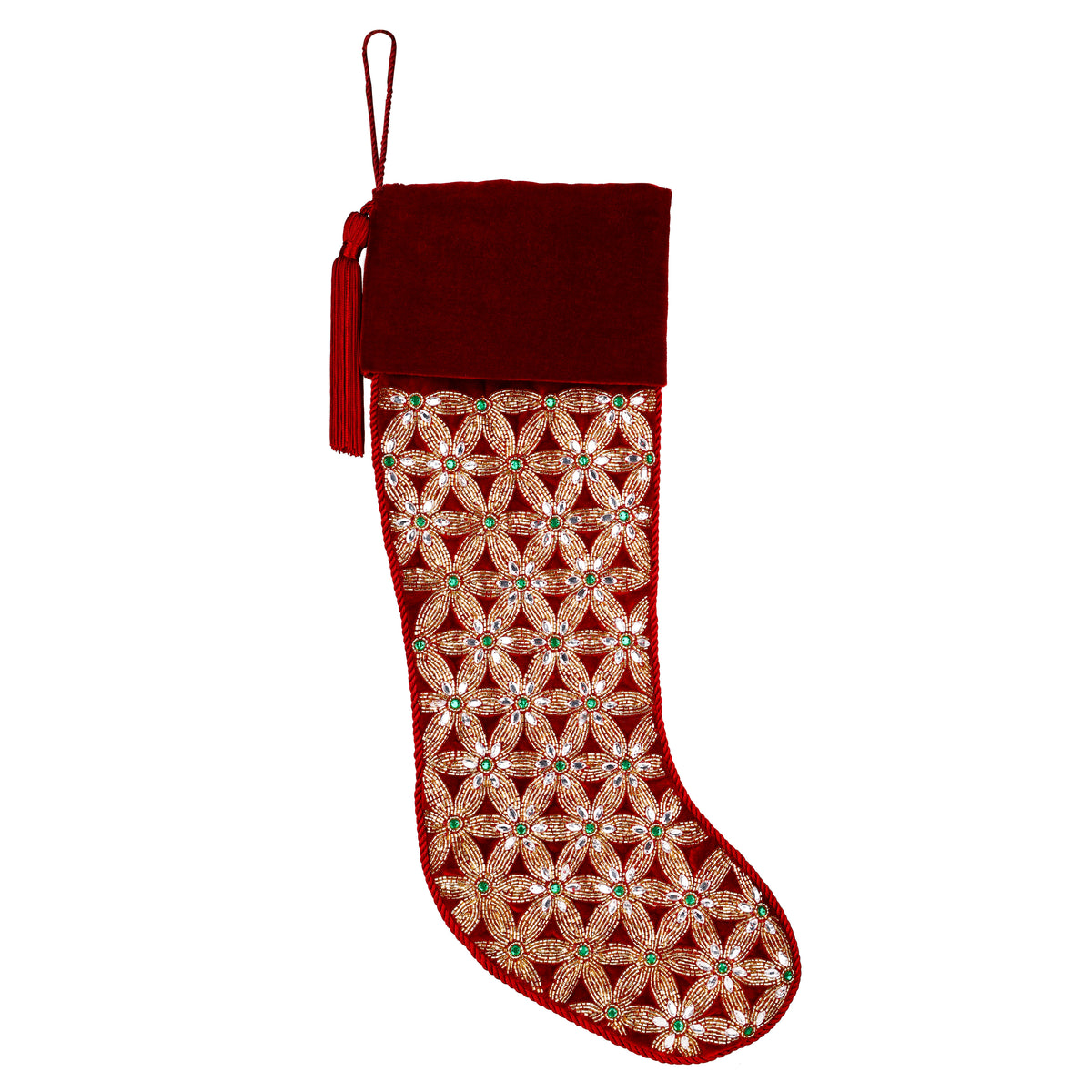 PERSONALISED Holiday Mosaic RED VELVET CHRISTMAS STOCKING