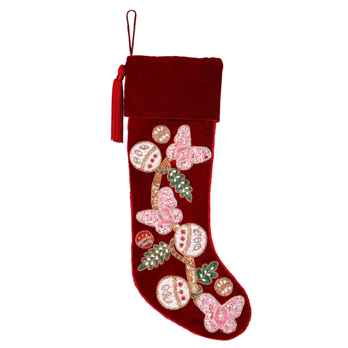 PERSONALISED Butterfly RED VELVET CHRISTMAS STOCKING