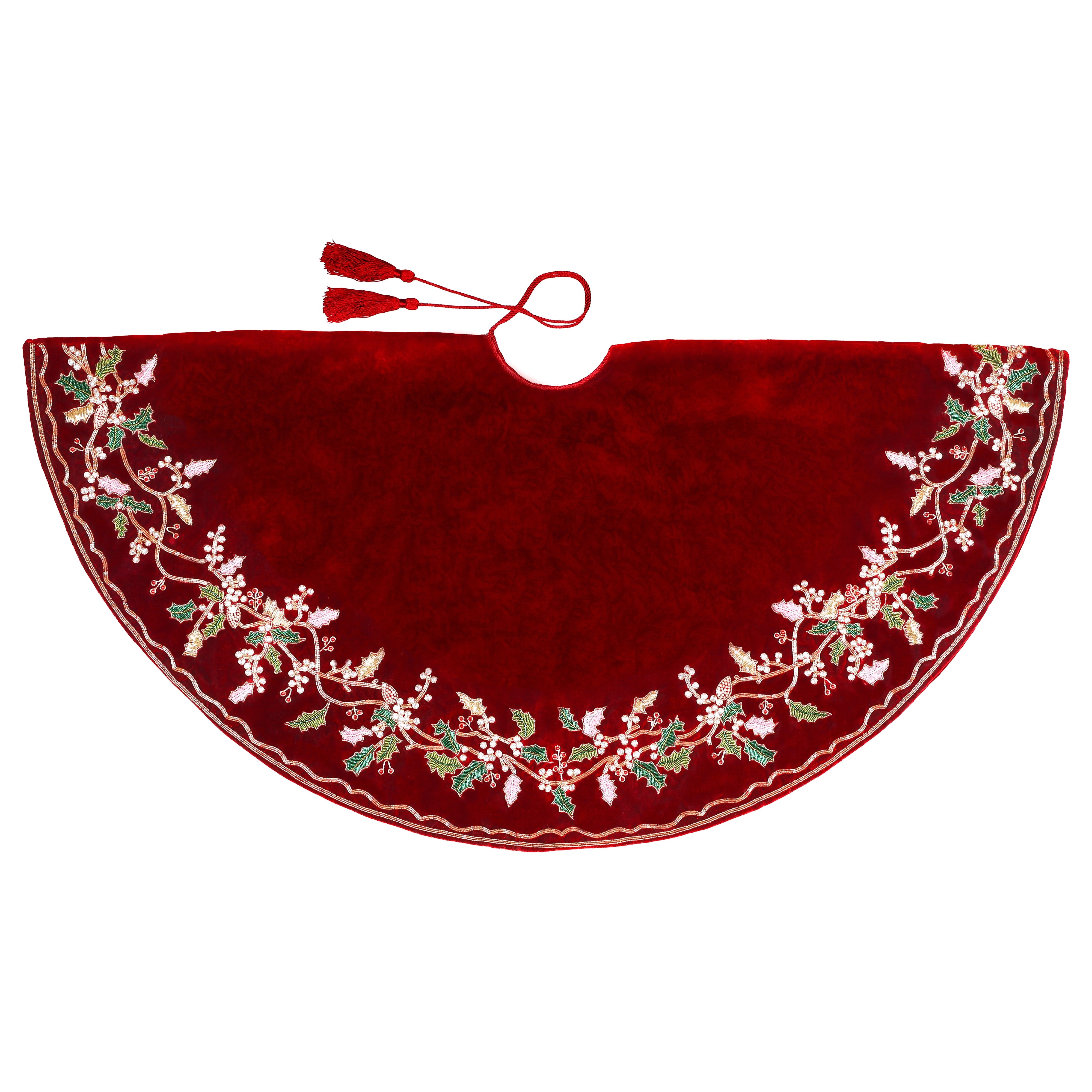 Grand Wreath Red Velvet Christmas Tree Skirt