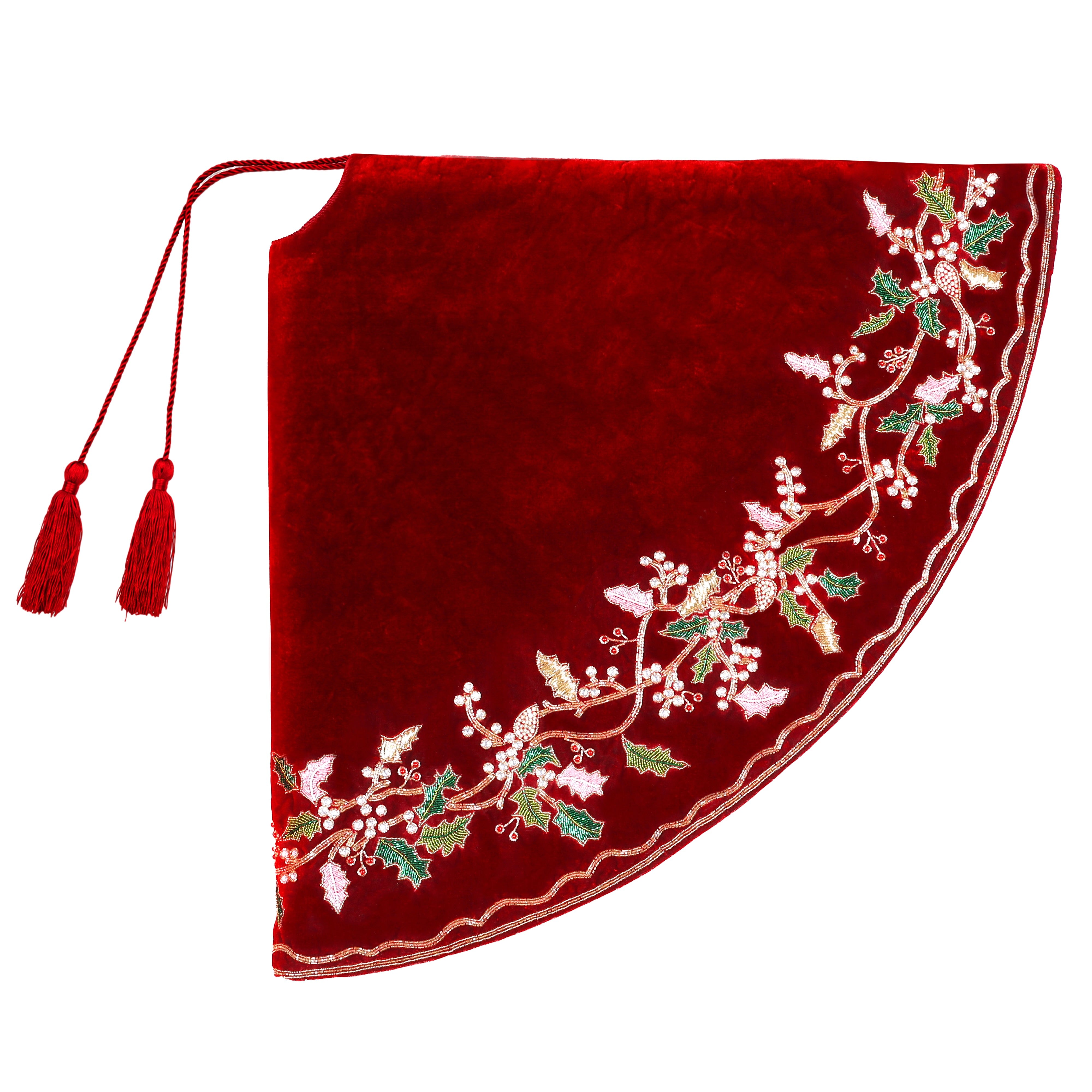 Grand Wreath Red Velvet Christmas Tree Skirt