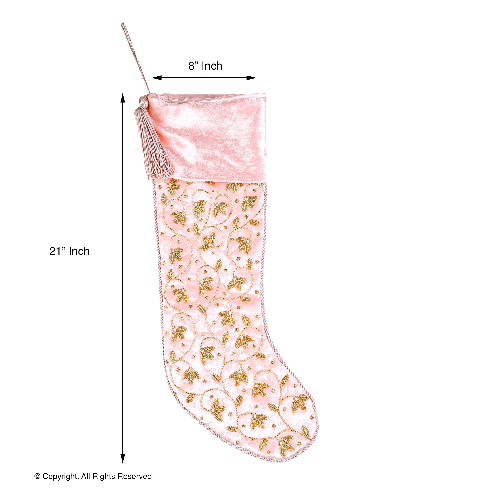 Personalised Intricate leaf Christmas Stocking- Pink Velvet Christmas stocking Embroided with intricate leaf