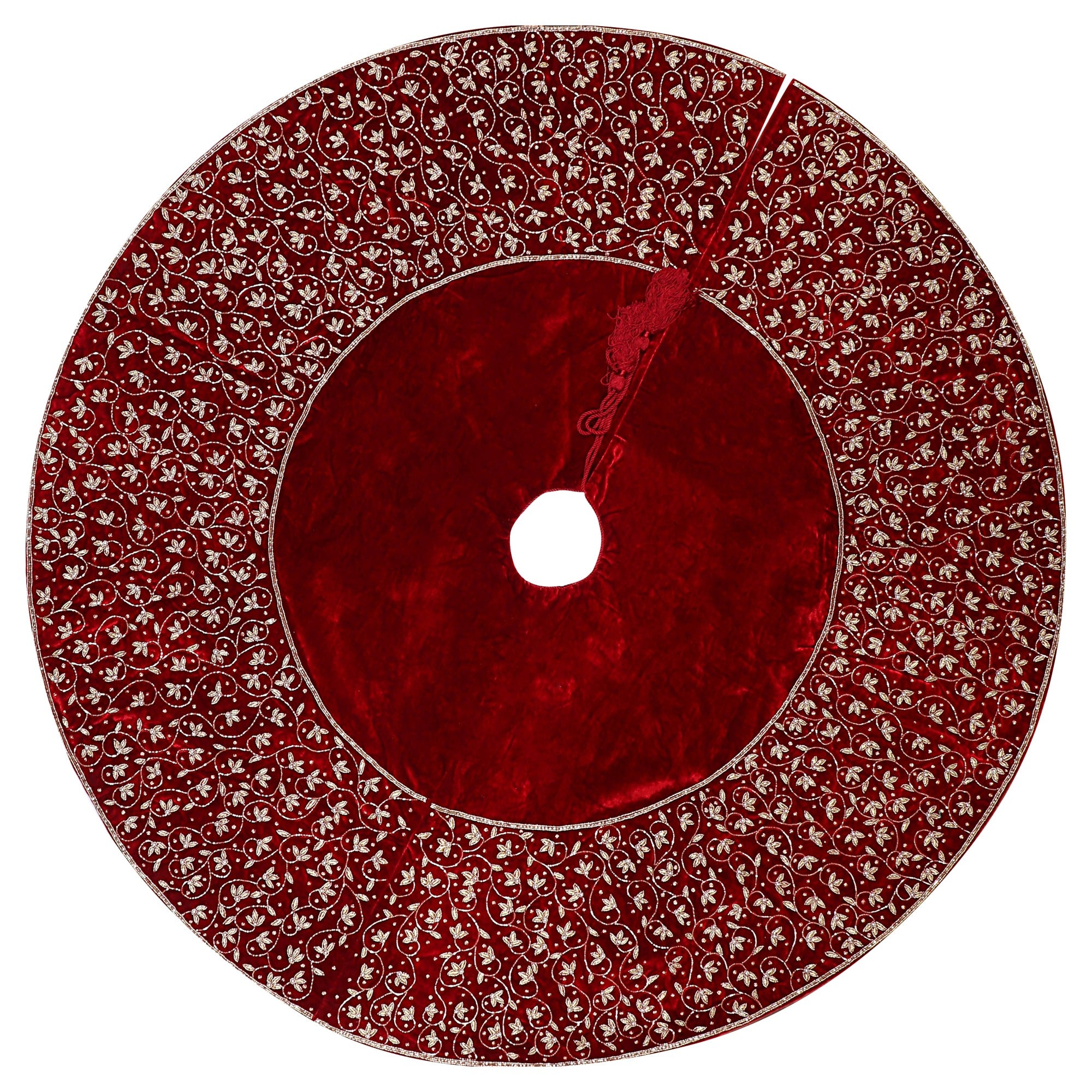 Intimate Leaf Jaal Red Velvet Christmas Tree Skirt