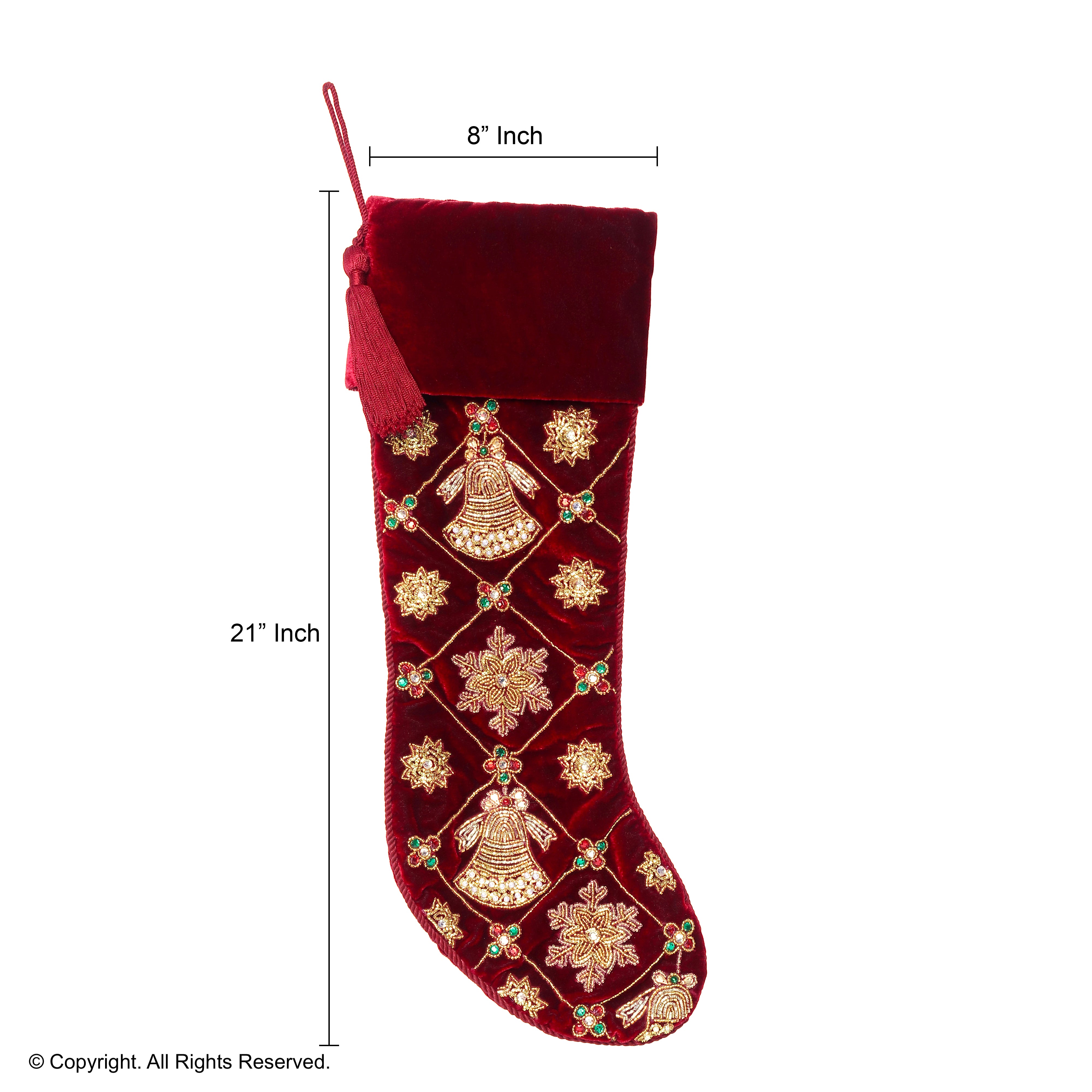 PERSONALISED JINGLE BELL AND SNOWFLAKE MAGIC RED VELVET CHRISTMAS STOCKING