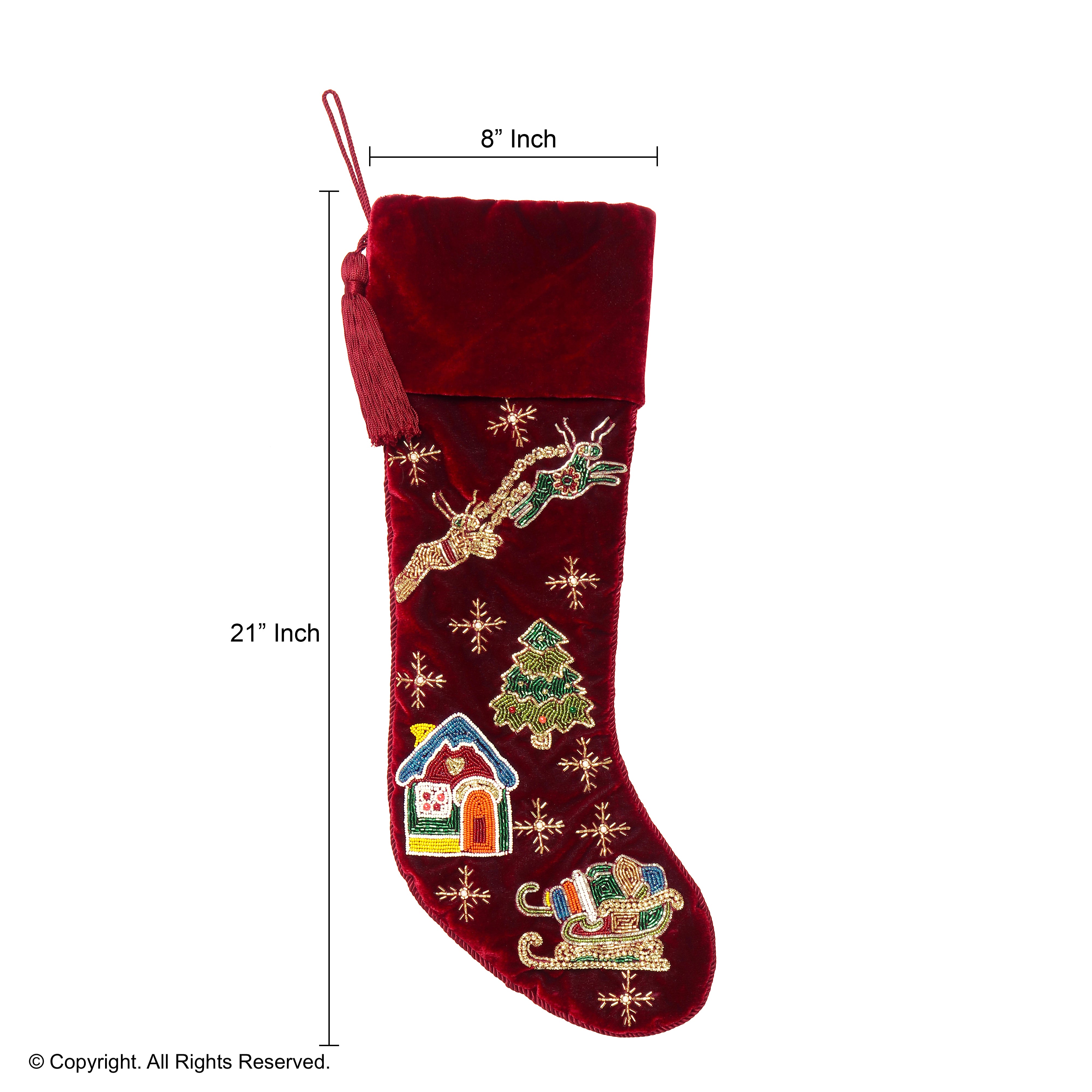 PERSONALISED 'REINDEER OVER THE CITY' RED VELVET CHRISTMAS STOCKING