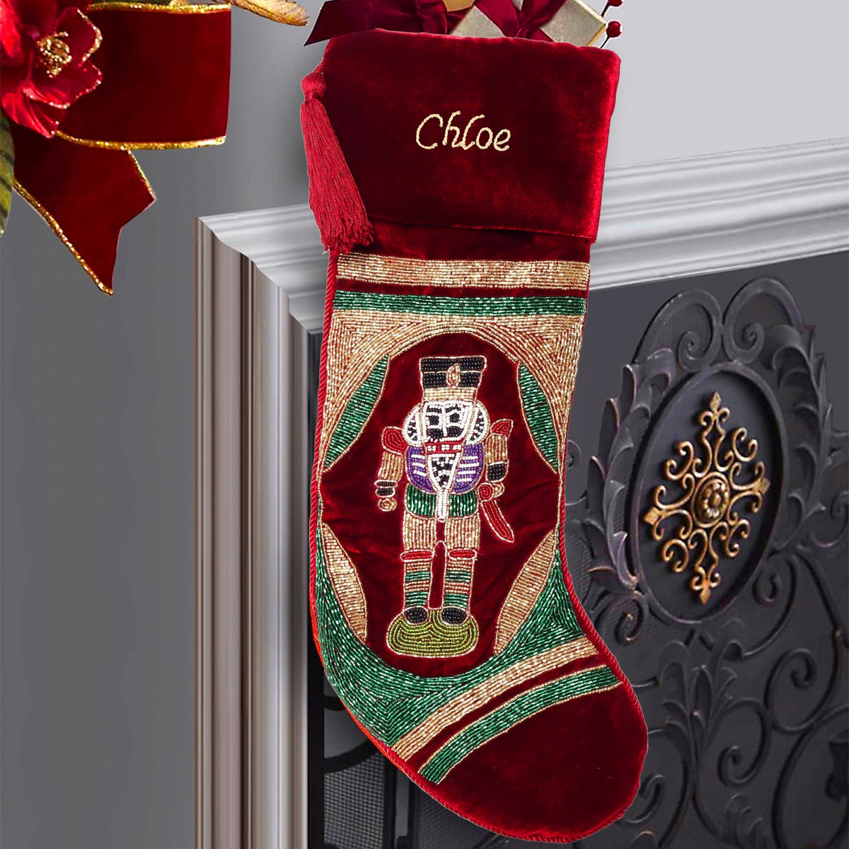 PERSONALISED NUTCRACKER RED VELVET CHRISTMAS STOCKING