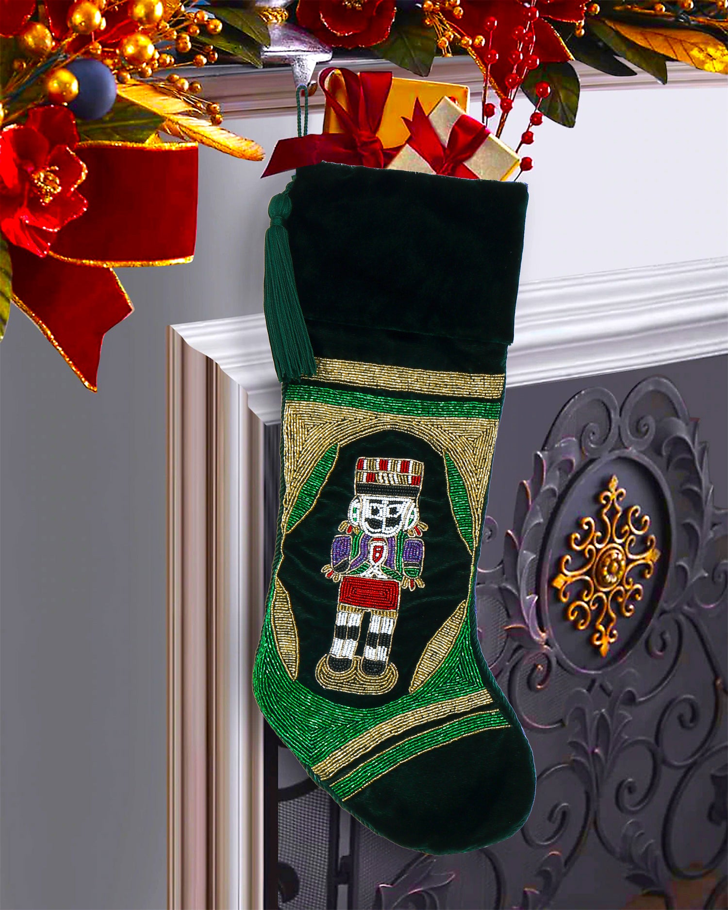 Nutcracker Christmas stocking set of 4. Red, Green, Blue, White Nutcracker Stockings christmas decorations fireplace Decoration