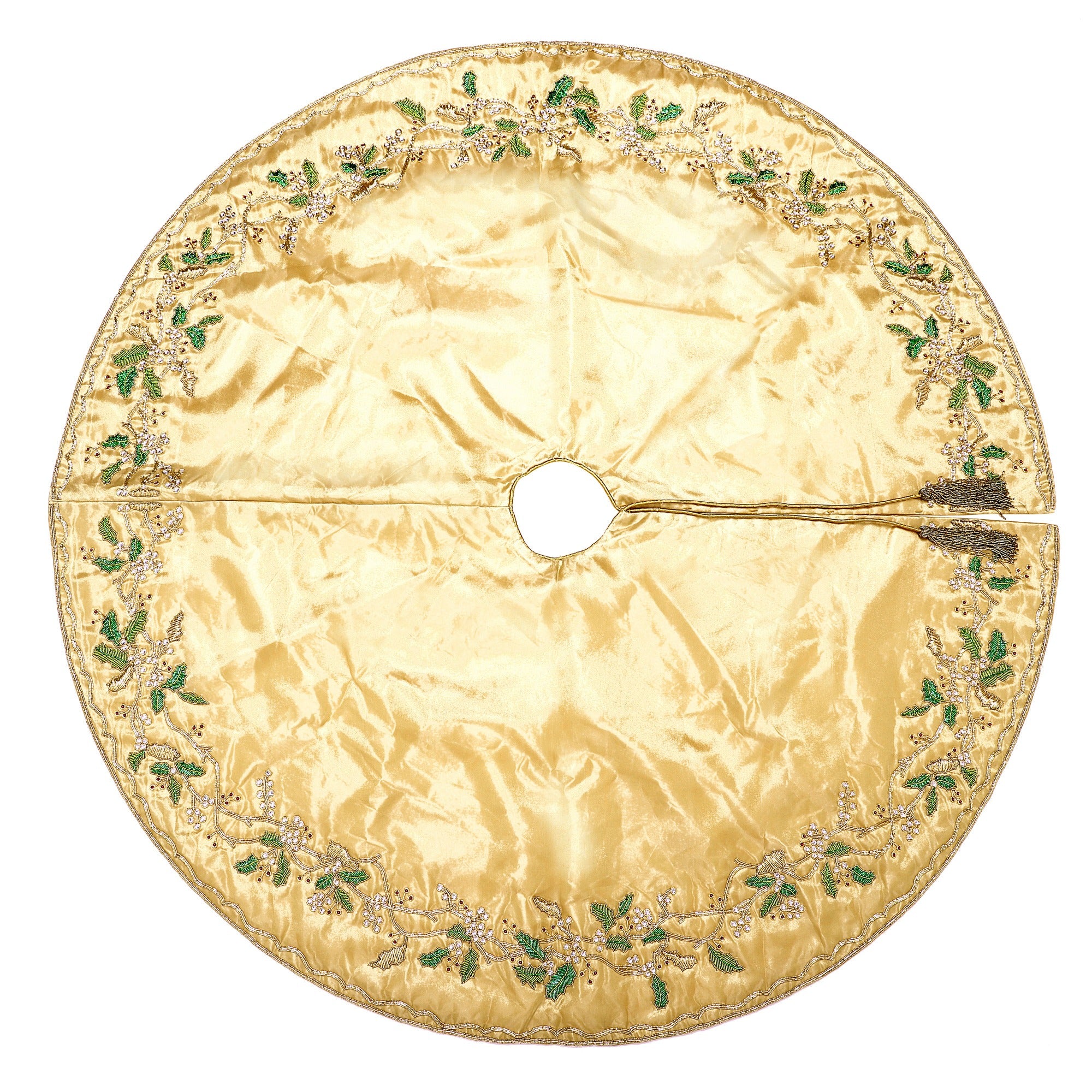 Floral Wreath Gold Christmas Wreath Tree Skirt