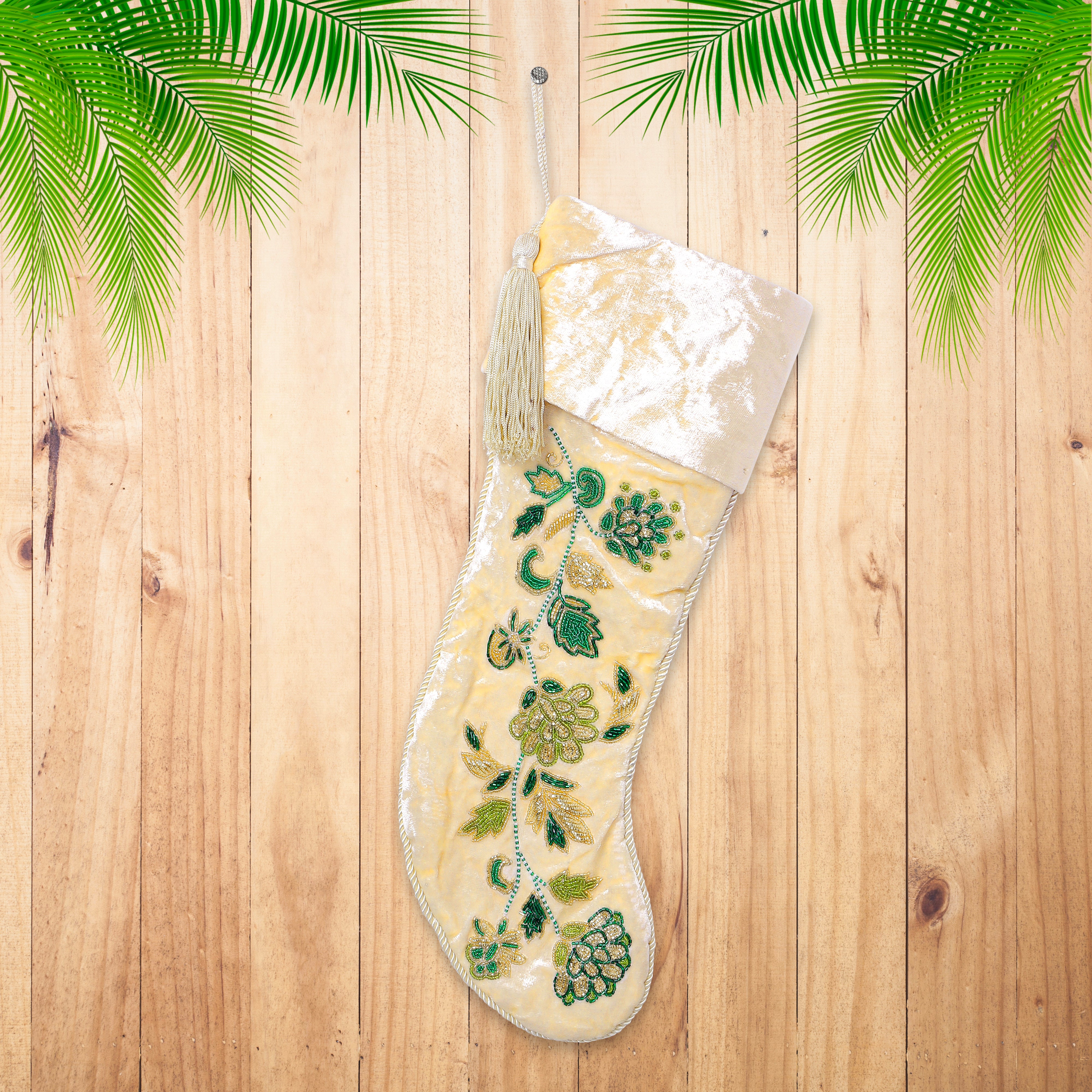 PERSONALISED CREAM FLORAL VELVET CHRISTMAS STOCKING