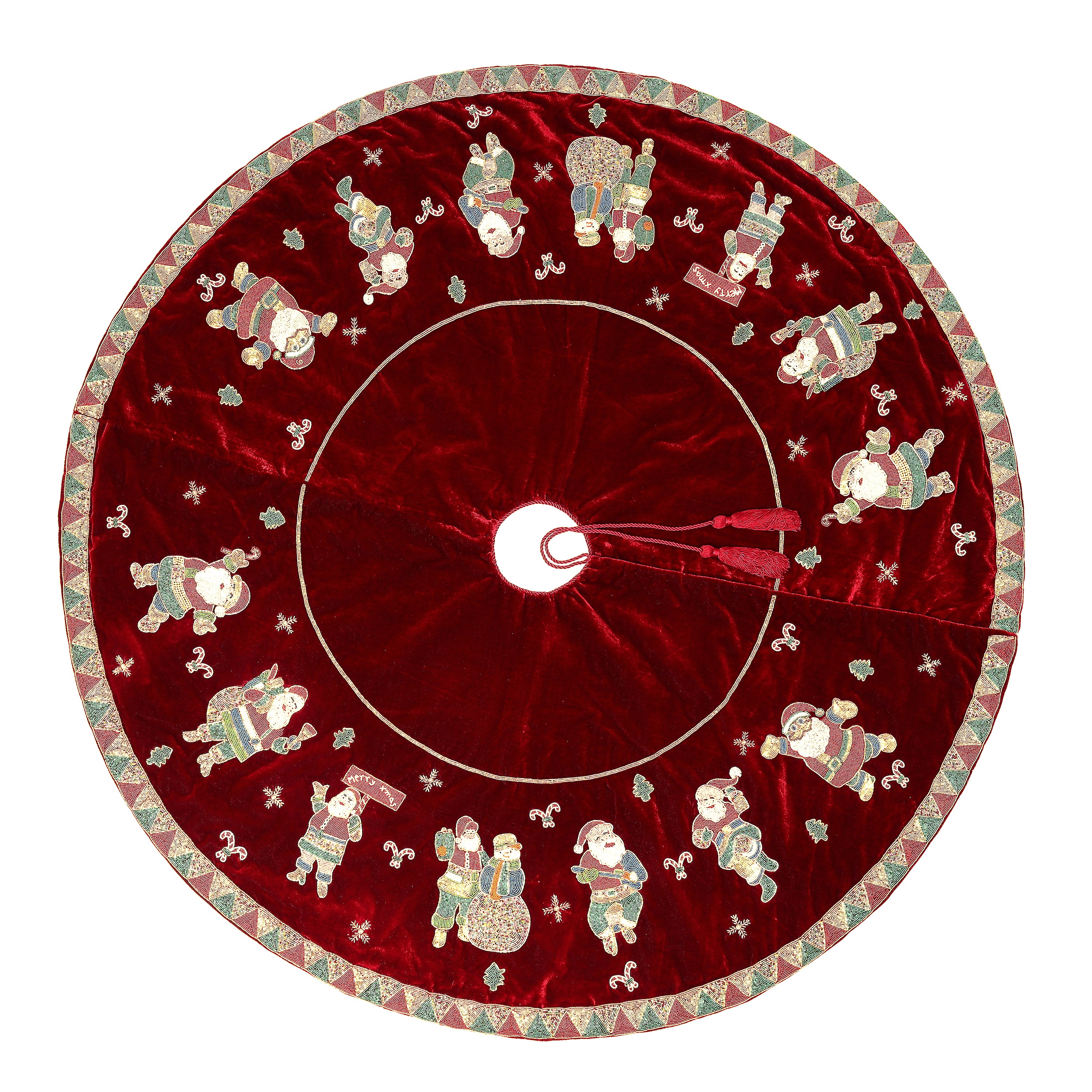 Santa's Dance party Red Velvet Christmas Tree Skirt