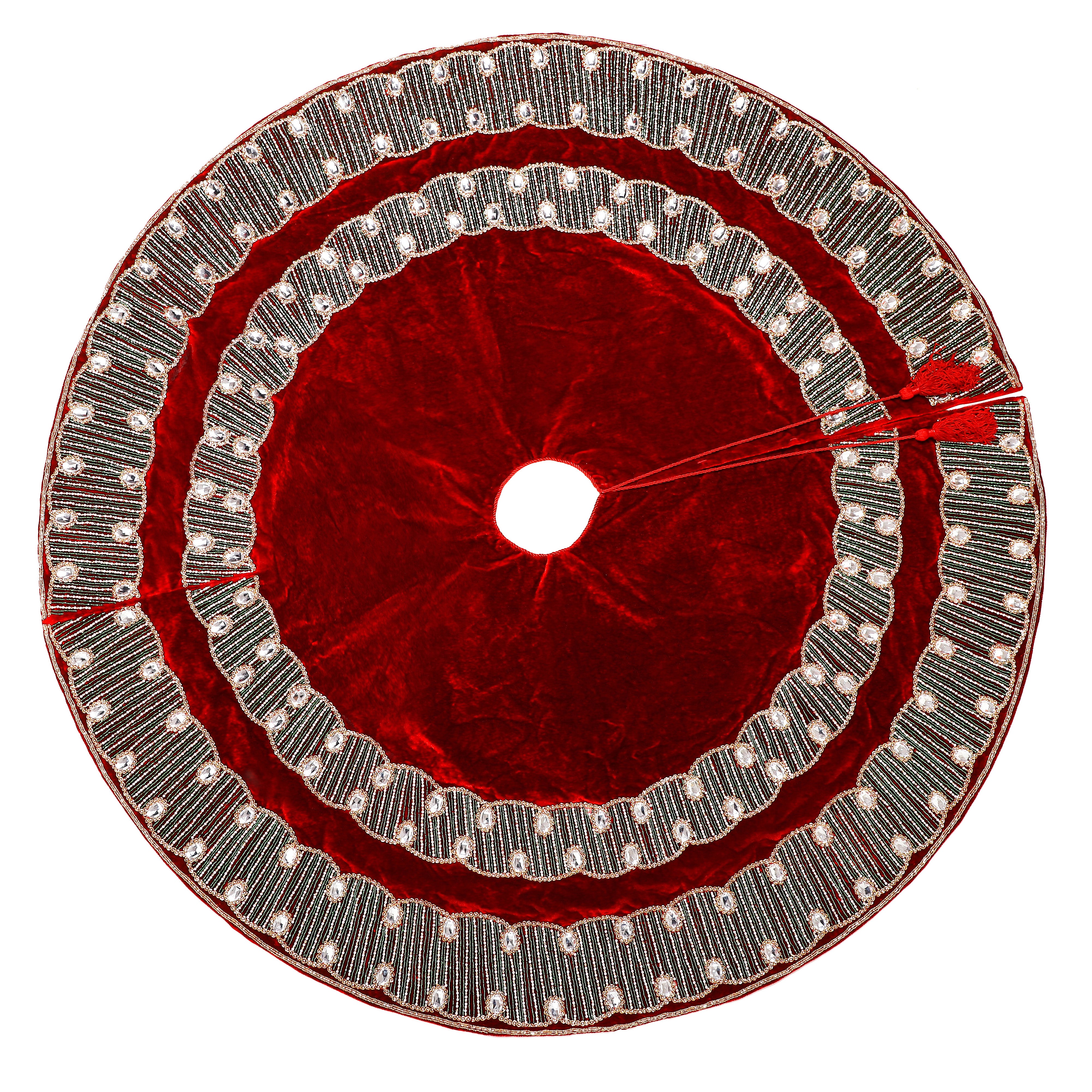 Spiral Charm Red Velvet Christmas Tree Skirt & Matching Christmas Stocking Set