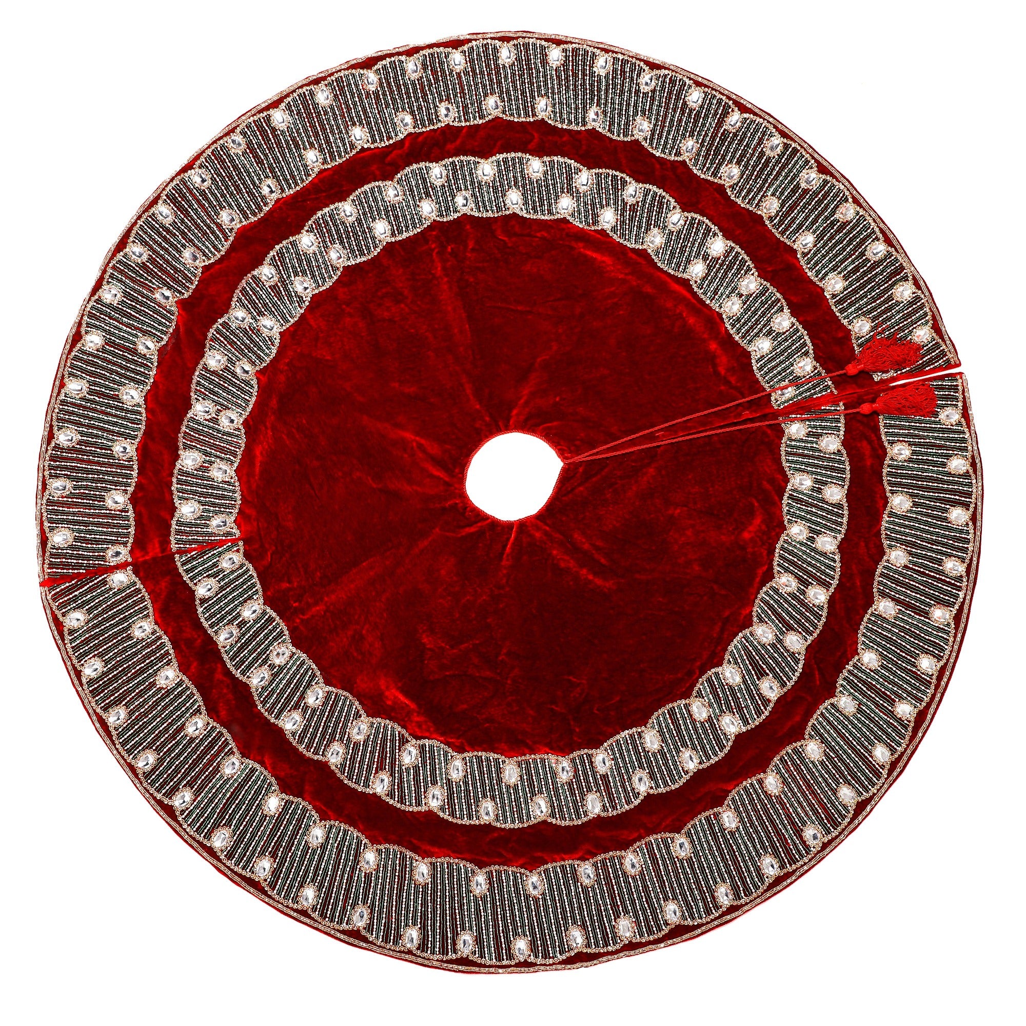 Spiral Charm Red Velvet Christmas Tree Skirt