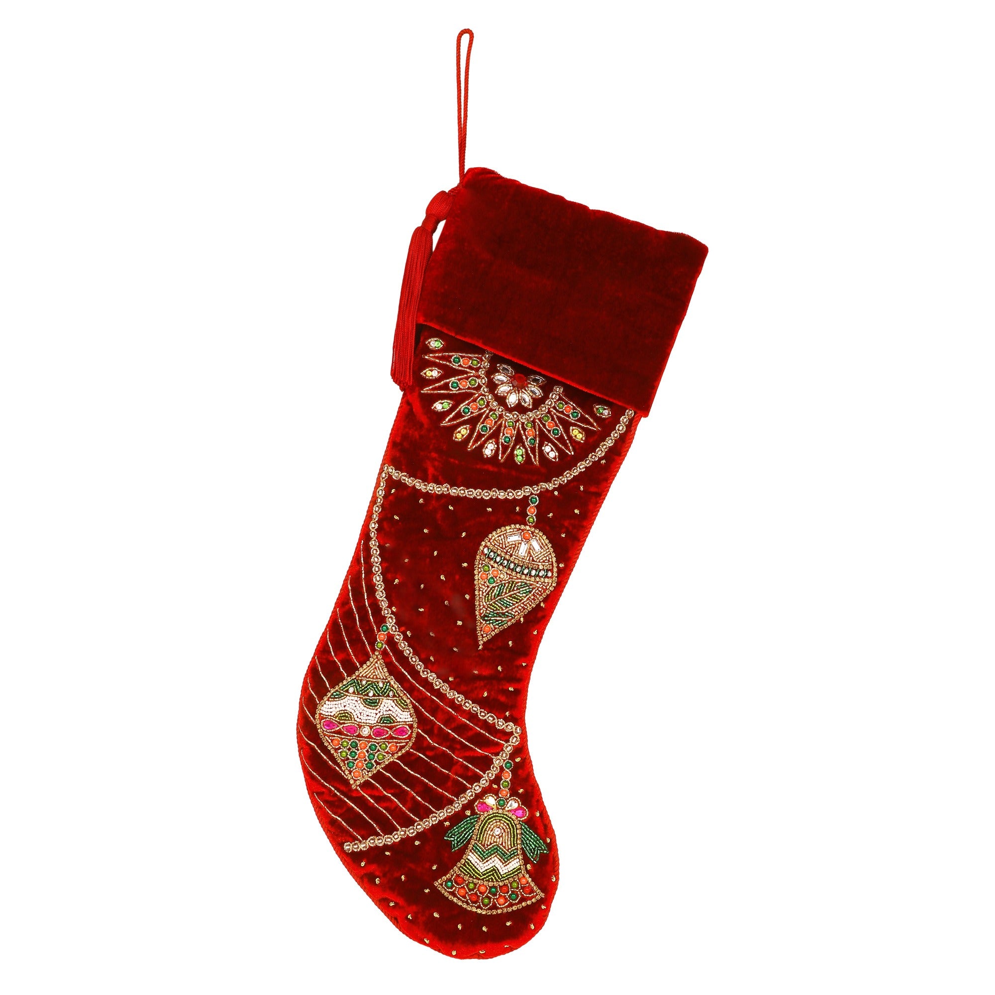 PERSONALISED ORNAMENT CHARM RED VELVET CHRISTMAS STOCKING