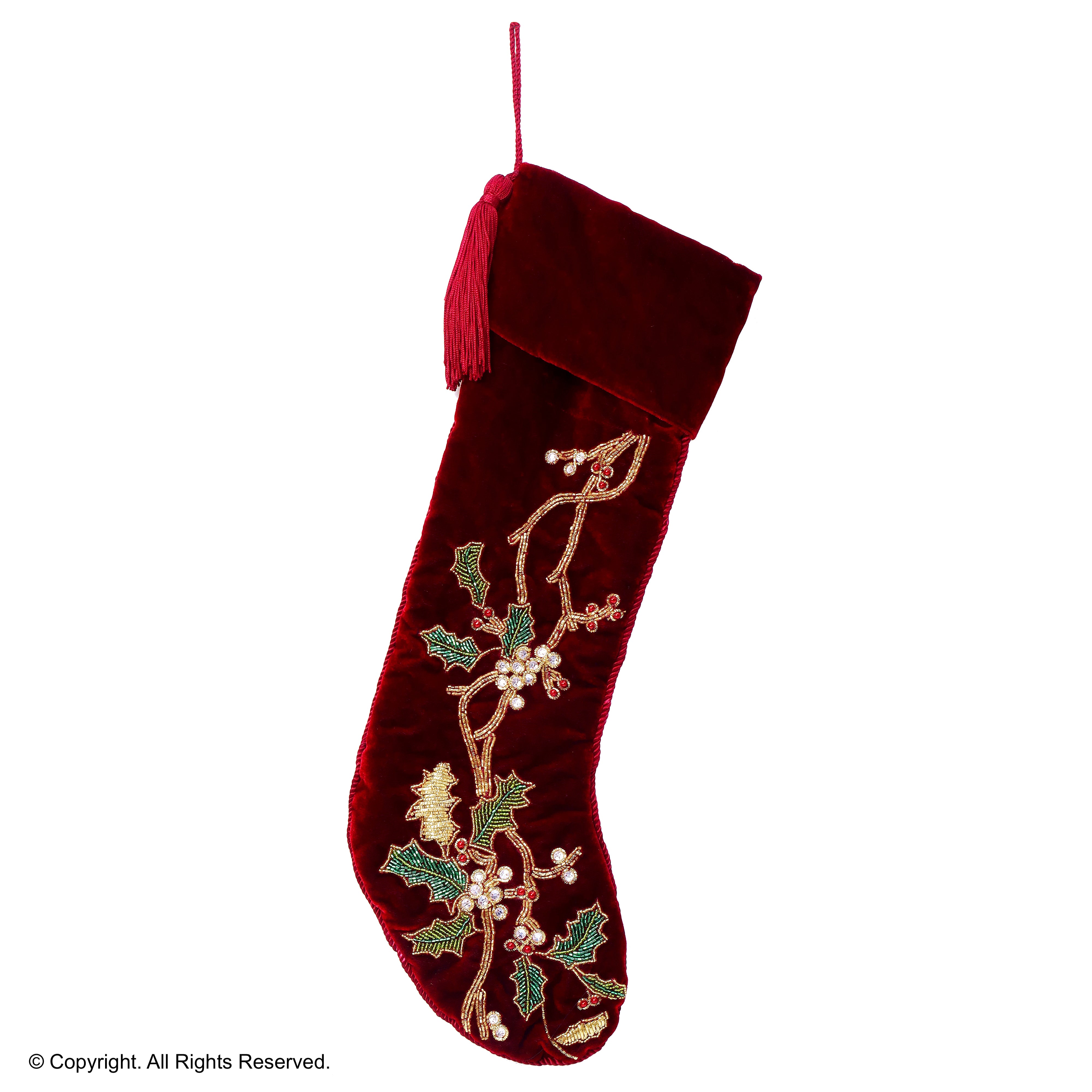 PERSONALISED FLORAL WREATH RED CHRISTMAS WREATH STOCKING