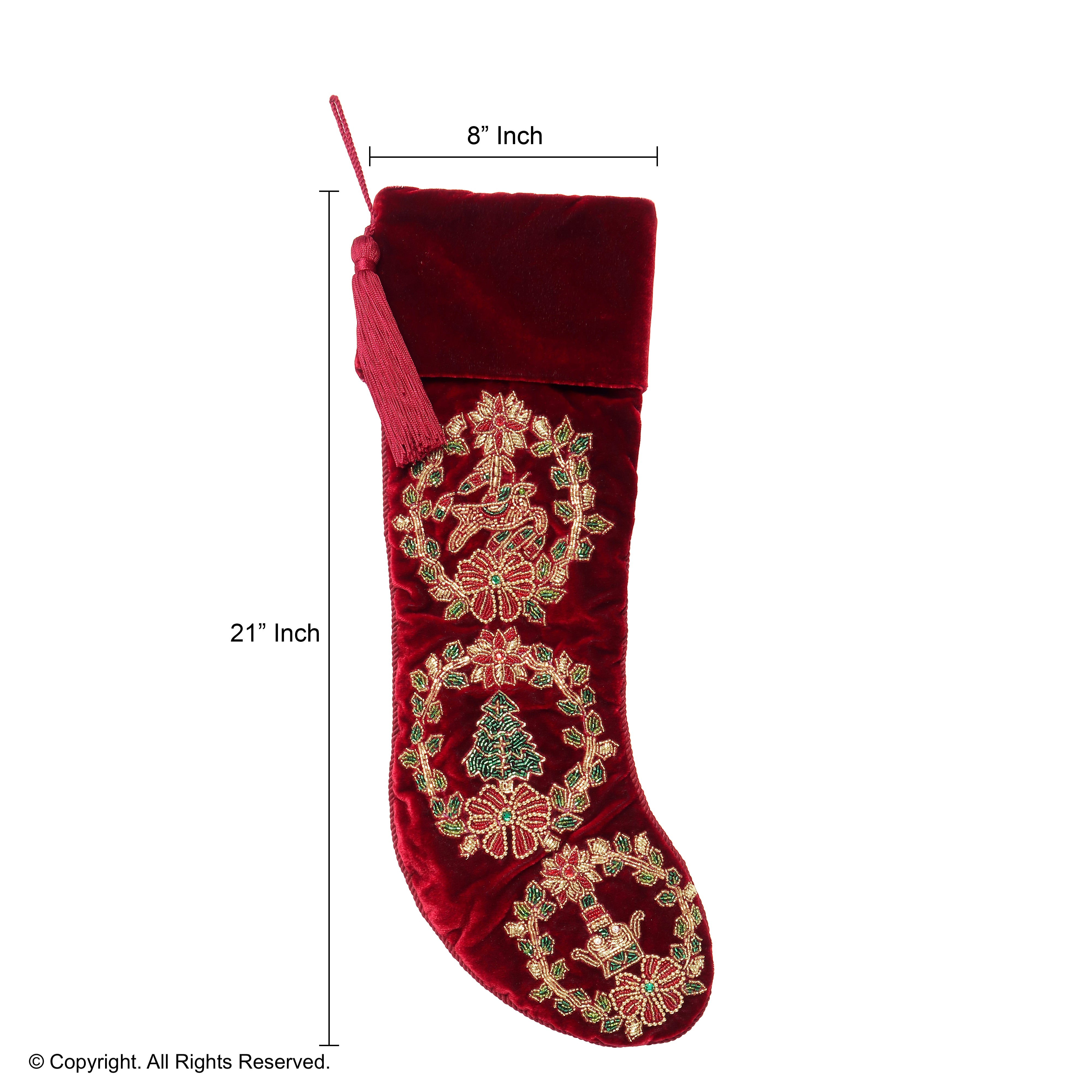 PERSONALISED WREATH RED VELVET CHRISTMAS STOCKING
