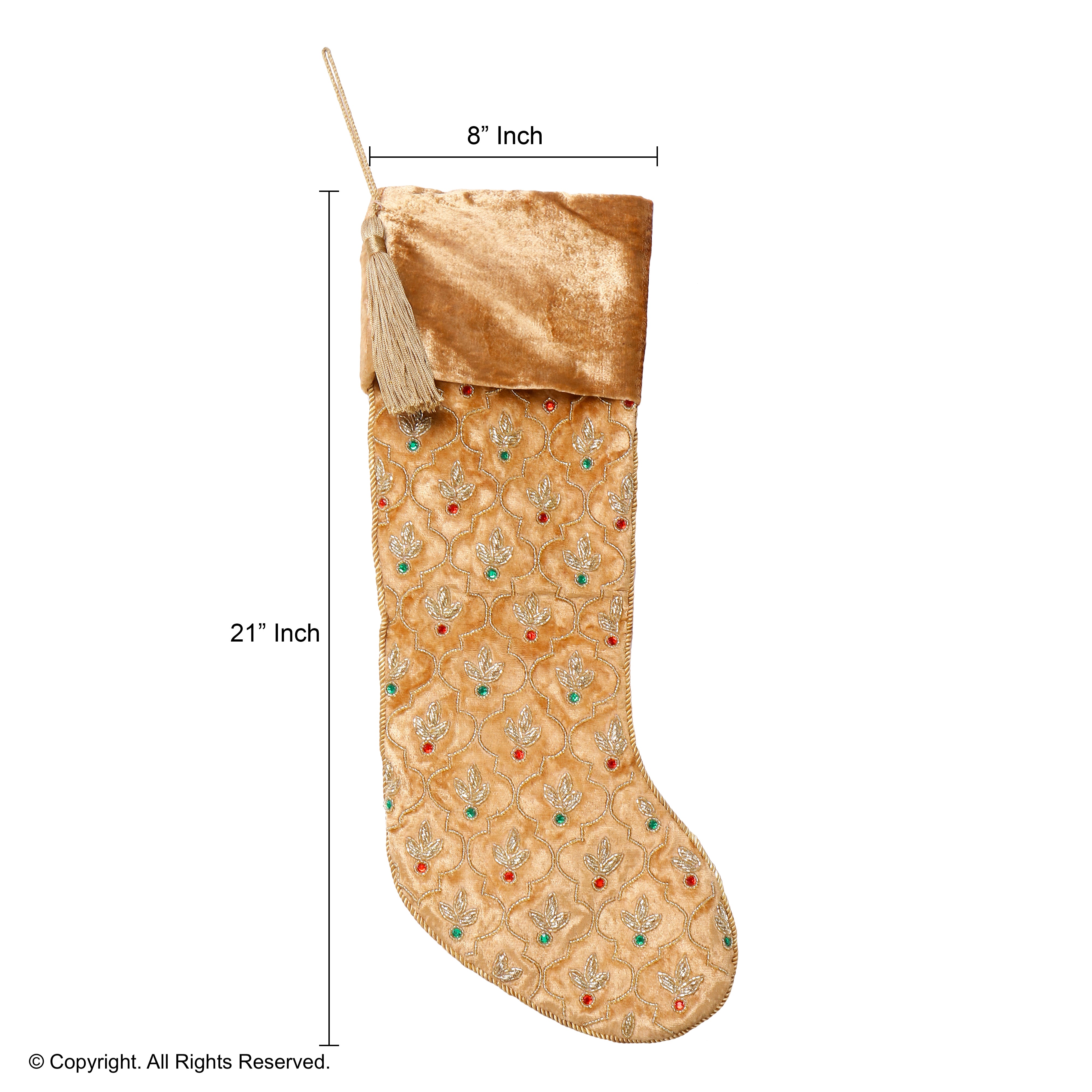 PERSONALISED GOLD VELVET INTRICATE LEAF CHRISTMAS STOCKING