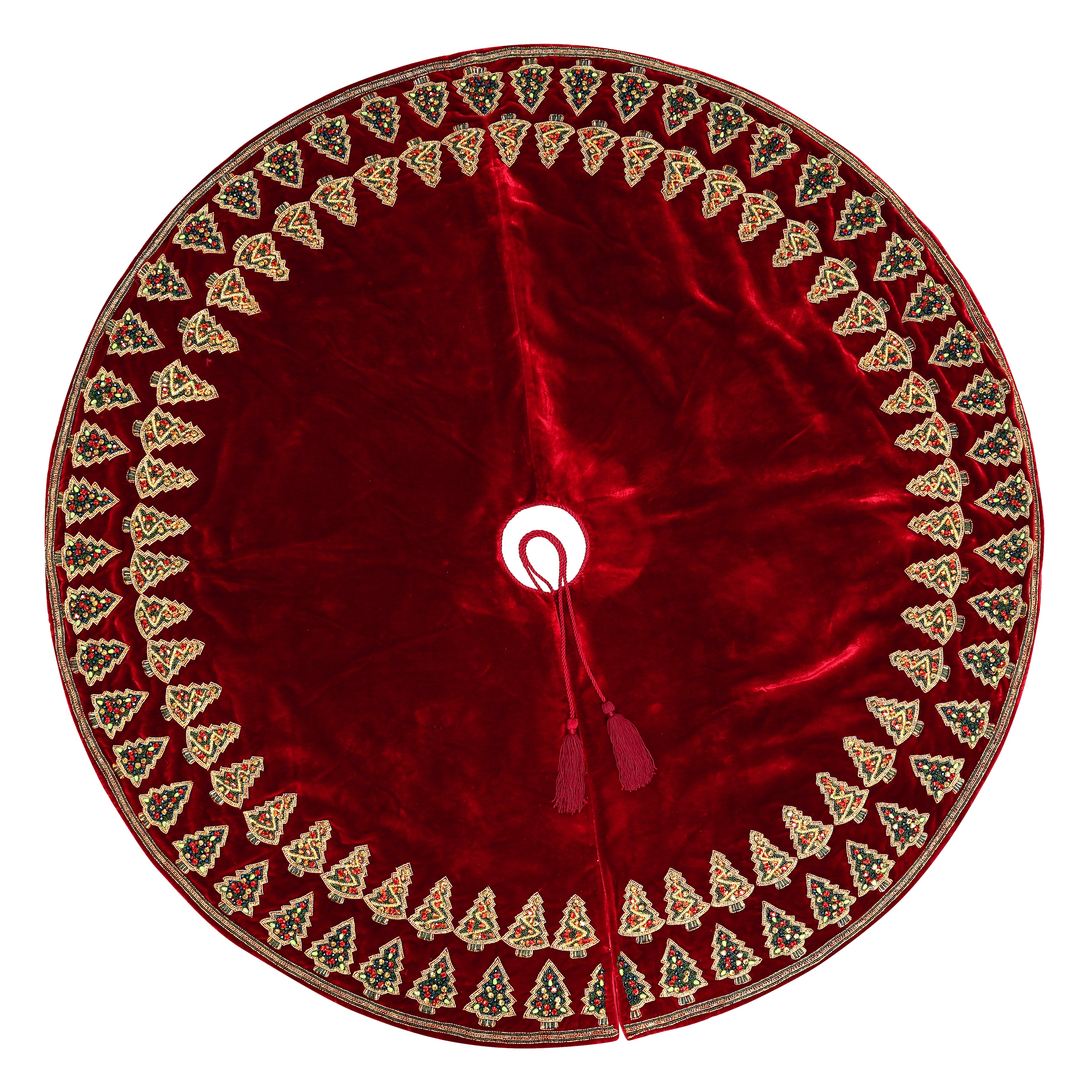 Gemstone Enchanted Forest Red Velvet Christmas Tree Skirt