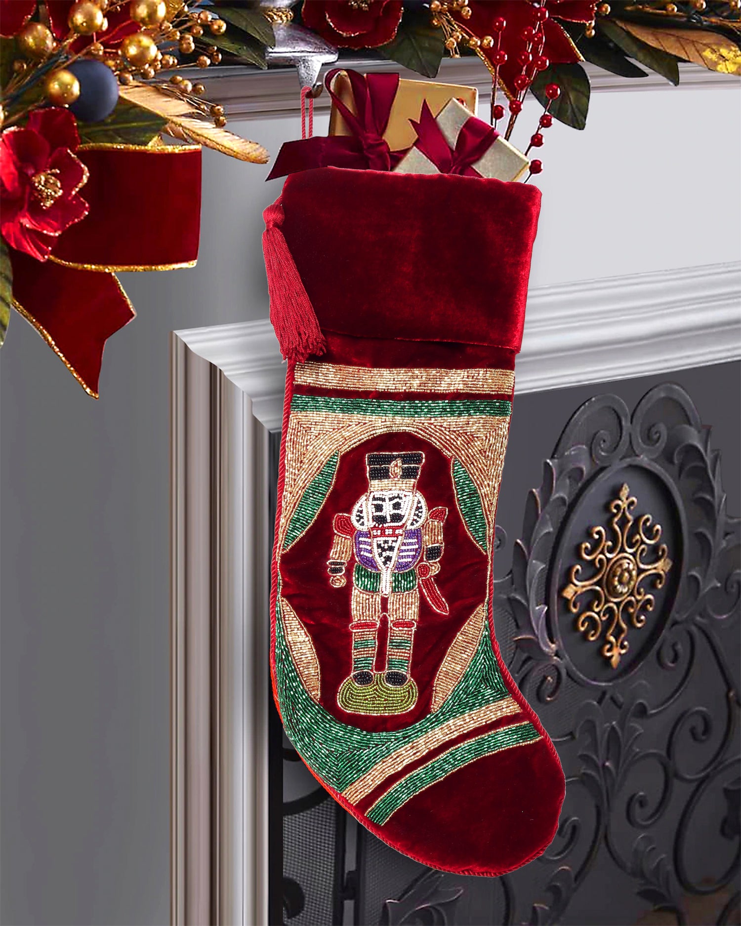 Nutcracker Christmas stocking set of 4. Red, Green, Blue, White Nutcracker Stockings christmas decorations fireplace Decoration