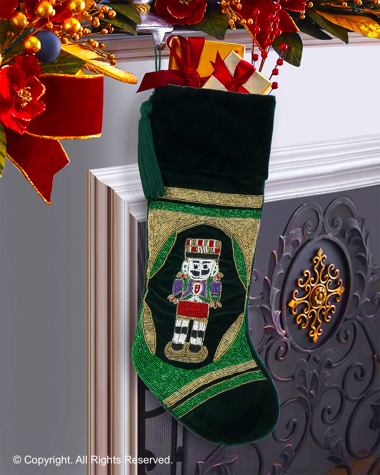 PERSONALISED NUTCRACKER GREEN VELVET CHRISTMAS STOCKING