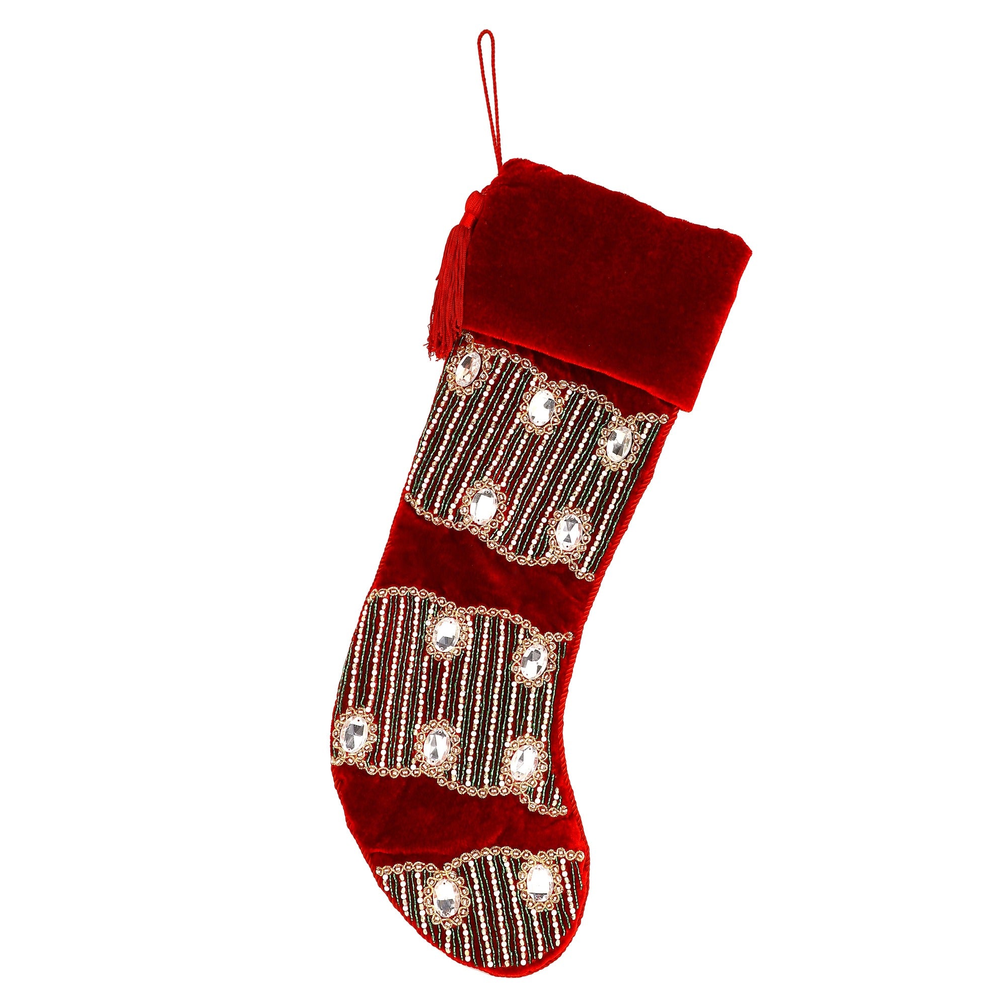 Personalised Spiral Stone Red Velvet Christmas Tree Stocking.