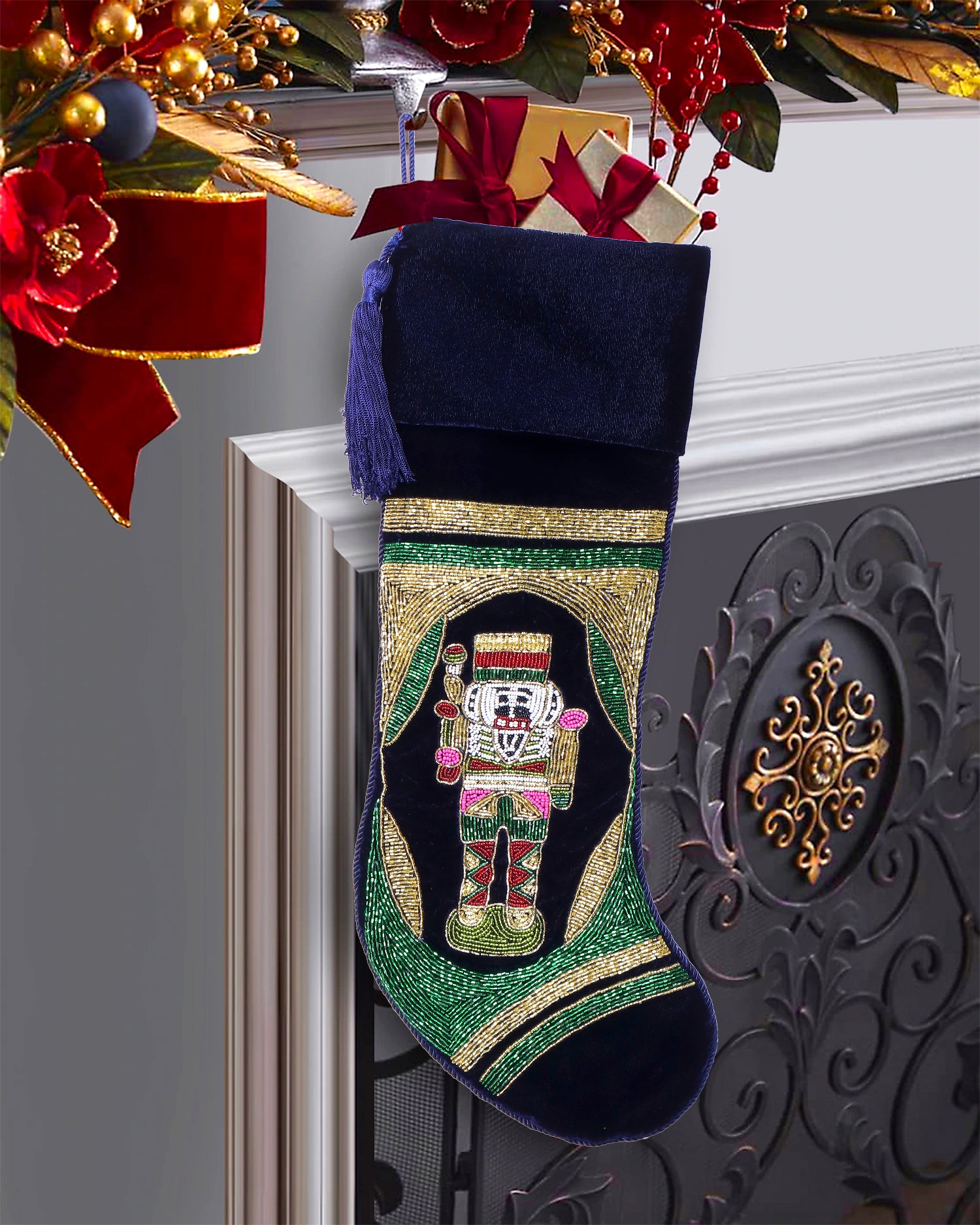 Nutcracker Christmas stocking set of 4. Red, Green, Blue, White Nutcracker Stockings christmas decorations fireplace Decoration