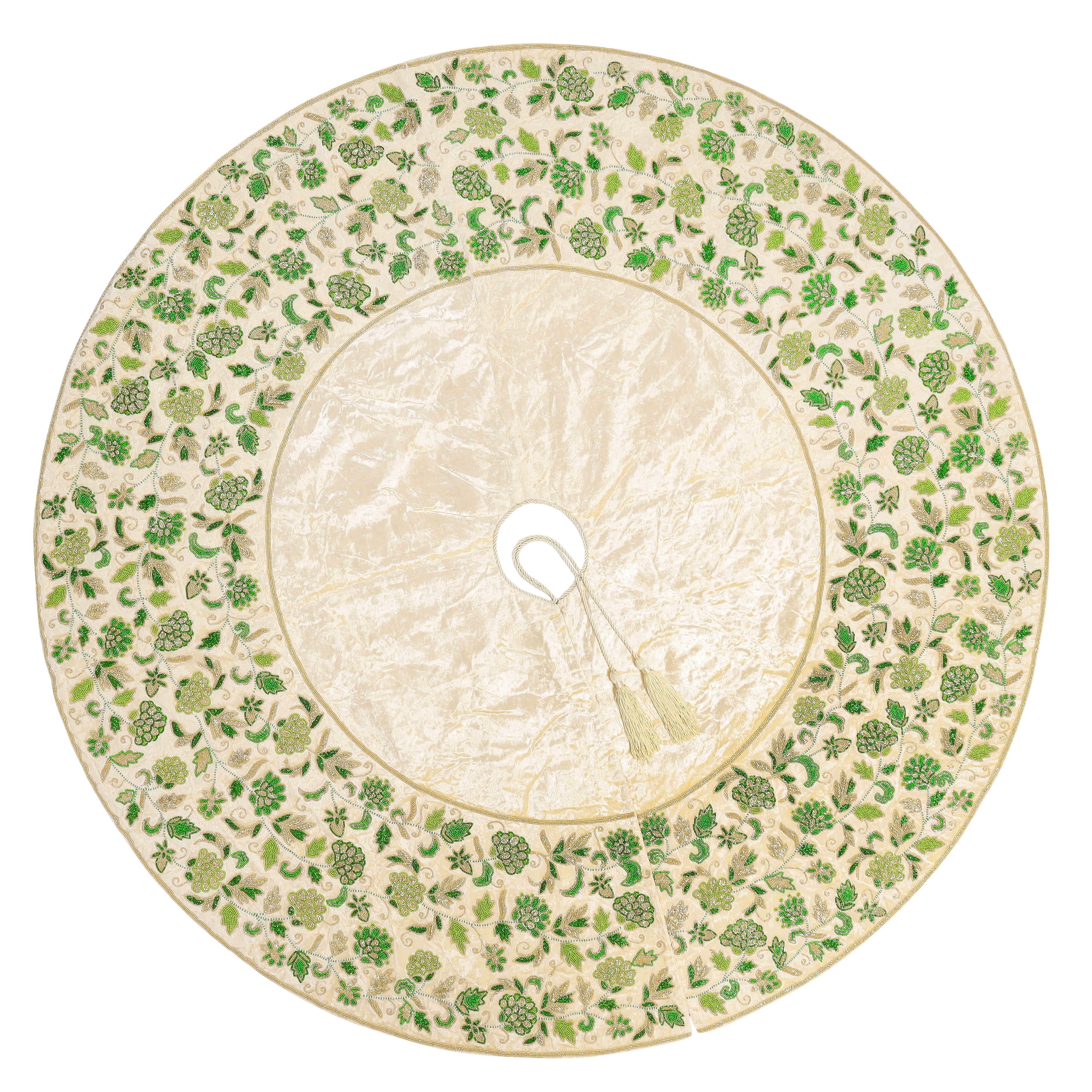 Cream Floral Fantasy Velvet Christmas Tree Skirt