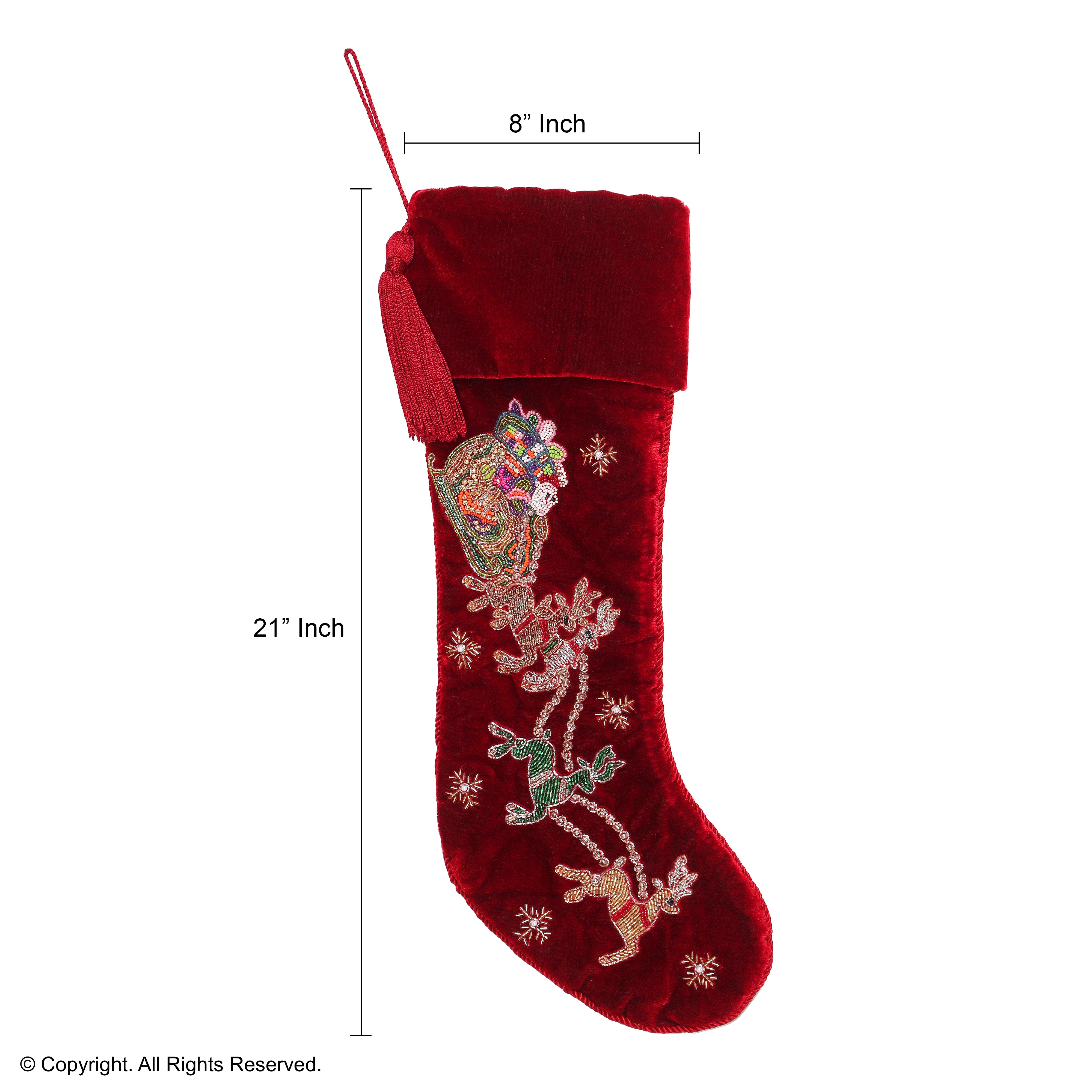 PERSONALISED SANTA CARRIAGE RED VELVET CHRISTMAS STOCKING