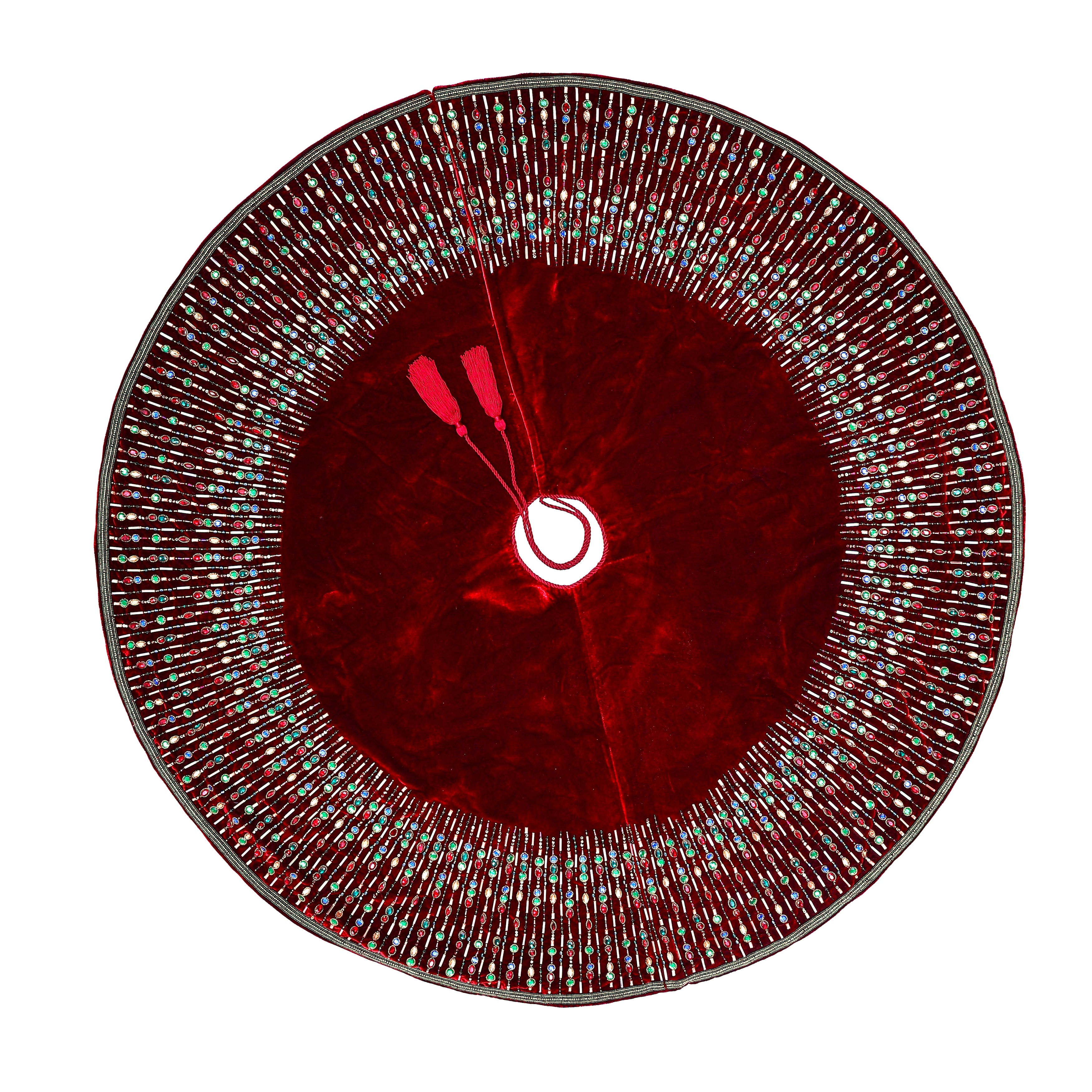 A Regal Gem: The Jewel-Crafted Red Velvet Christmas Tree Skirt