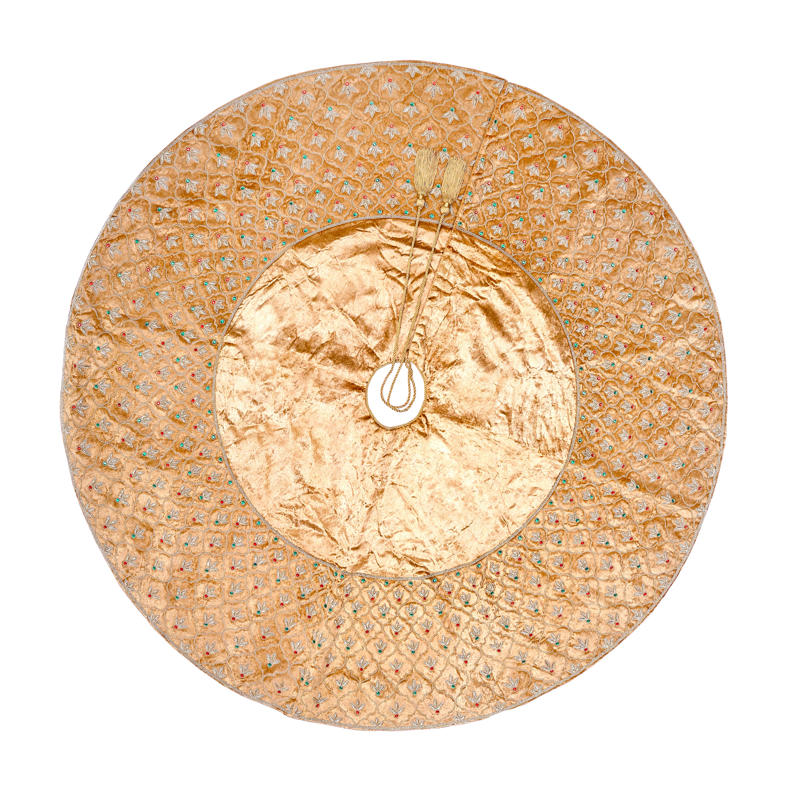 Golden Holiday leaf Velvet Christmas Tree Skirt