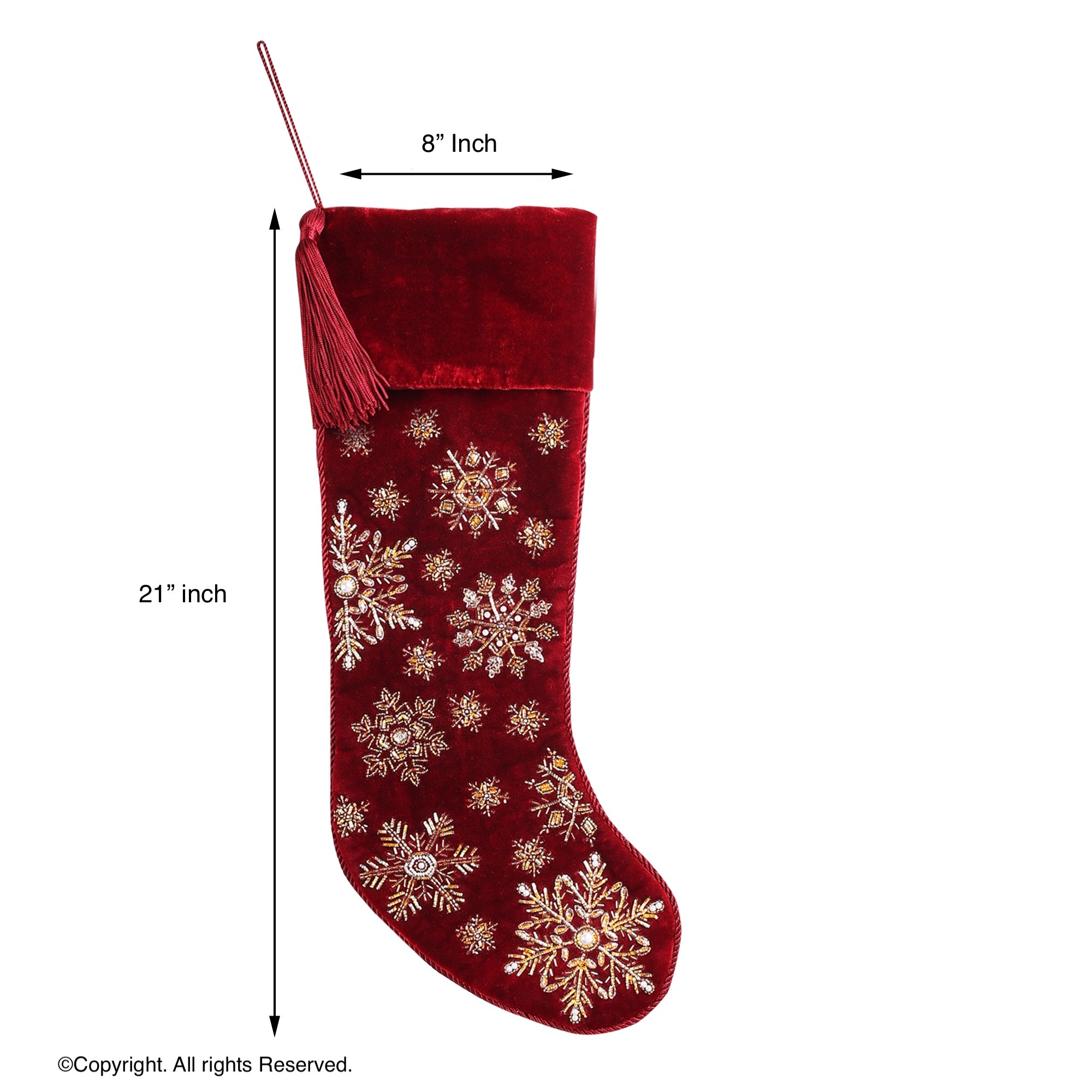 PERSONALISED STARRY SNOWFLAKE RED VELVET CHRISTMAS STOCKING