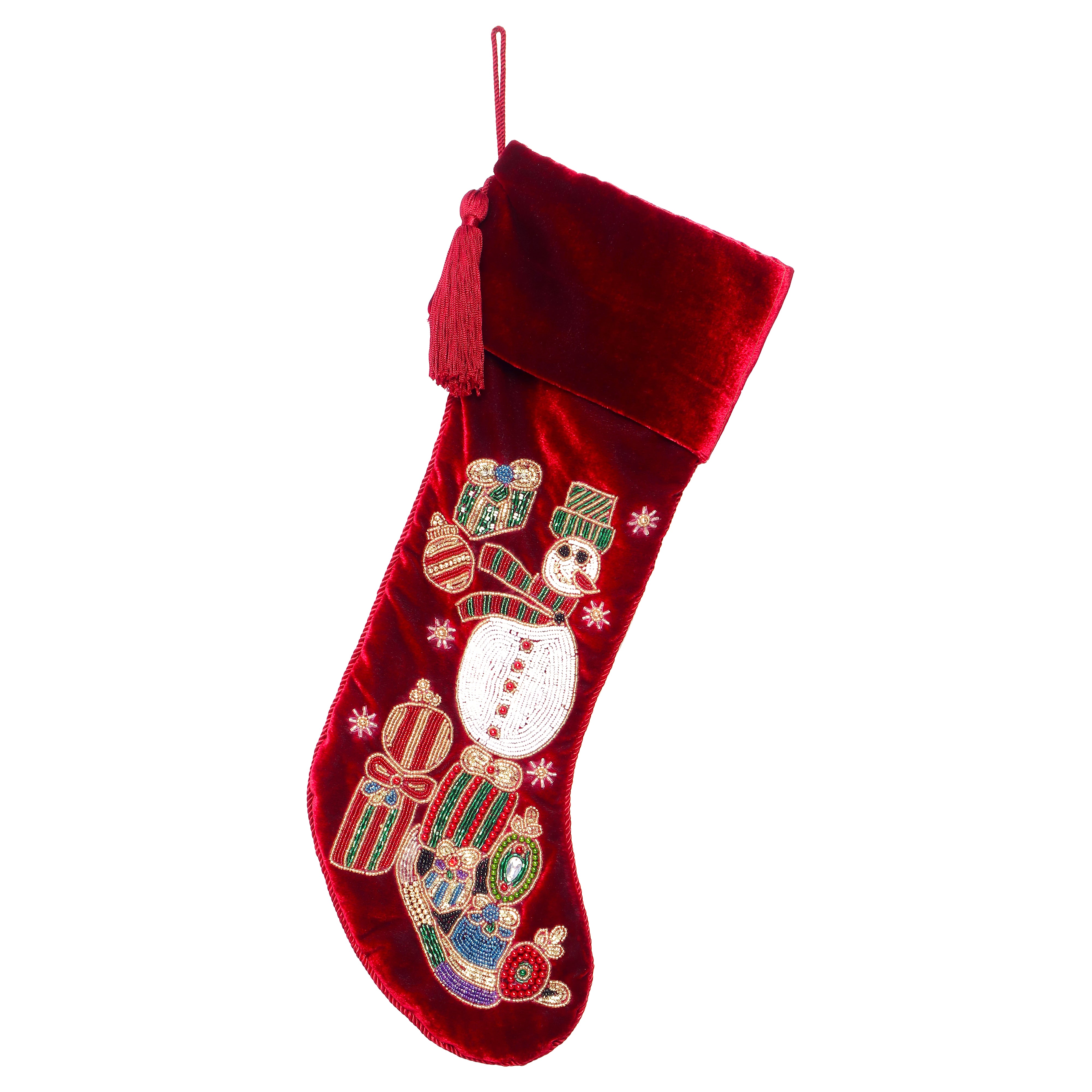 PERSONALISED SNOWMAN RED VELVET CHRISTMAS STOCKING