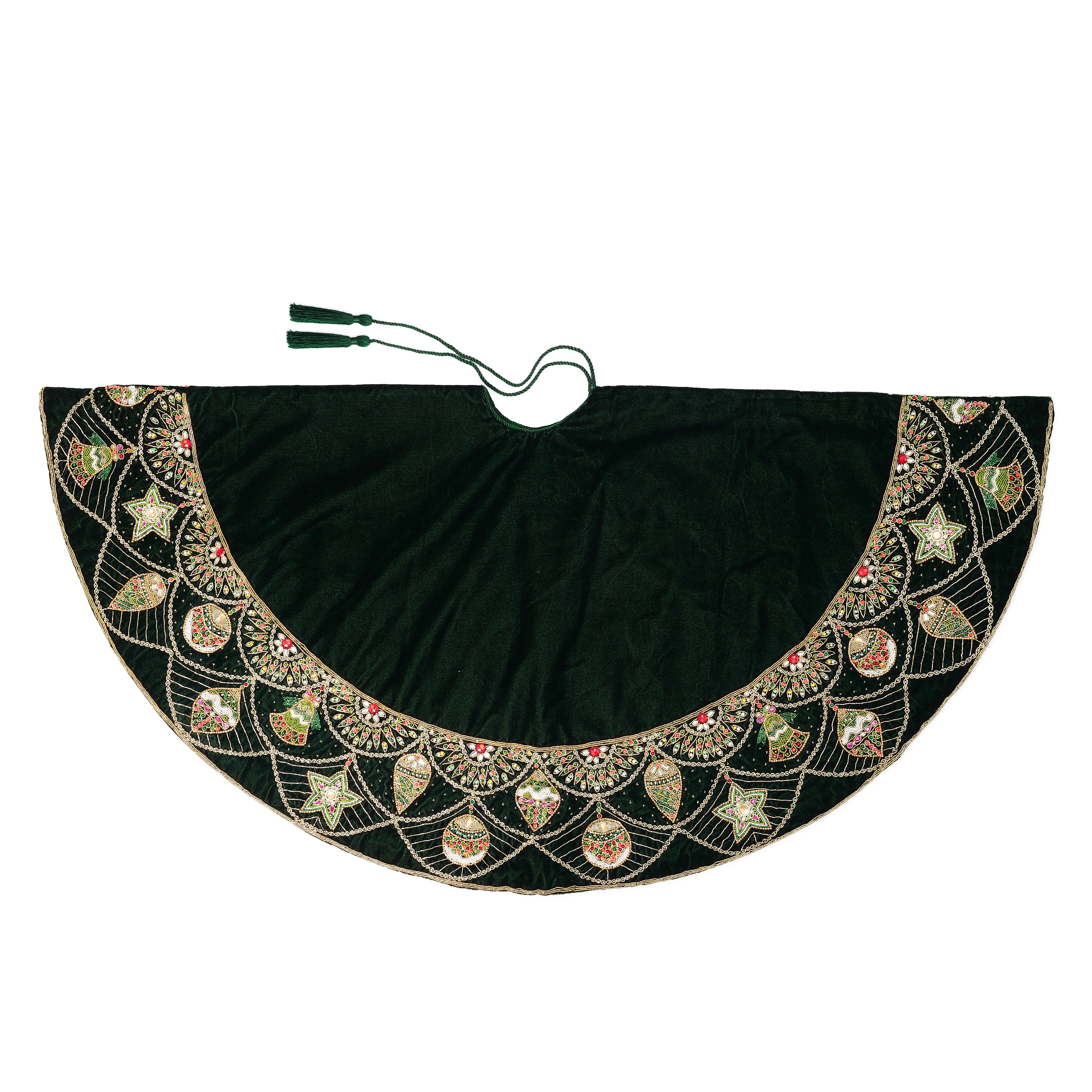 Ornament Charm Green Velvet Christmas Tree Skirt