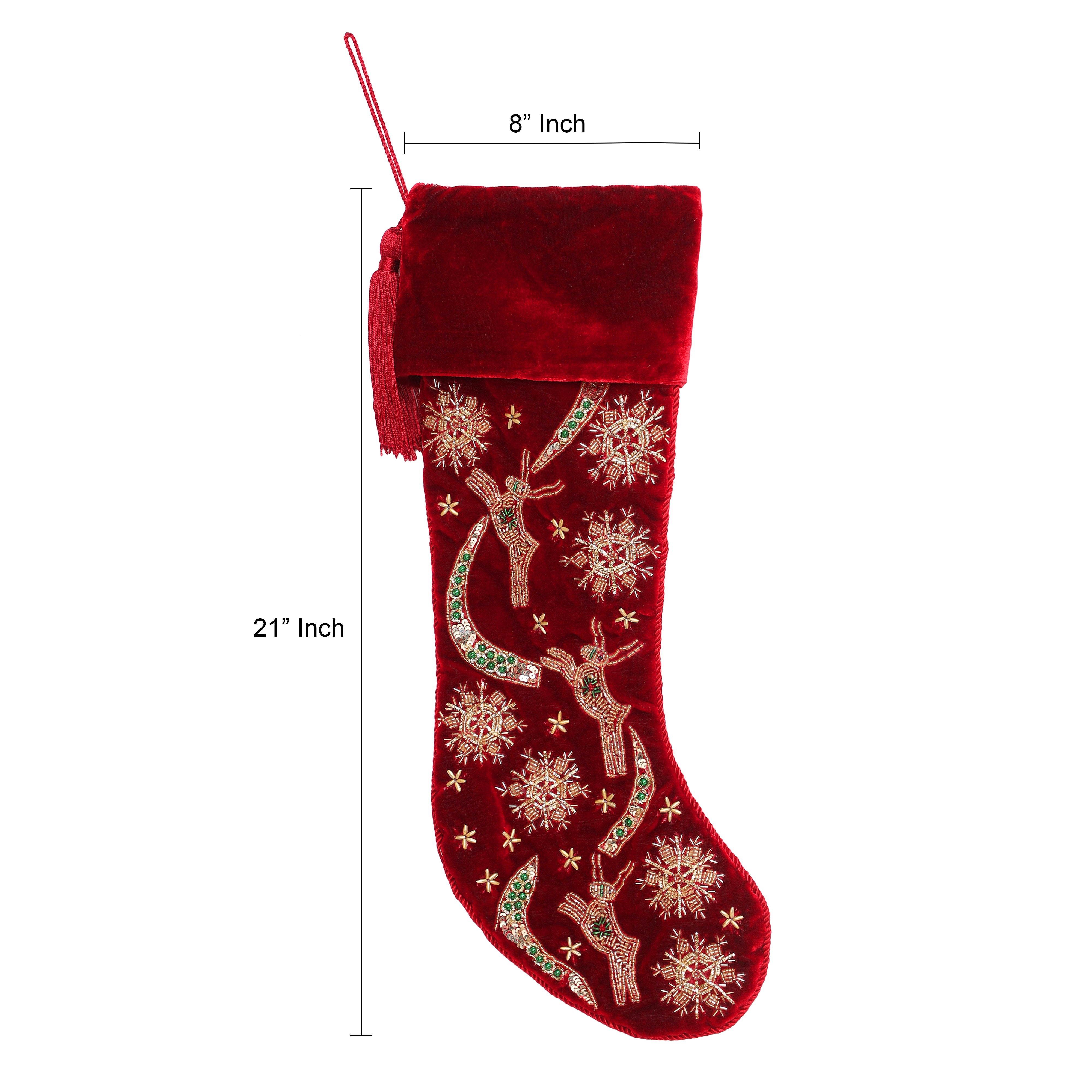 PERSONALISED REINDEER SNOWFLAKE RED VELVET CHRISTMAS STOCKING