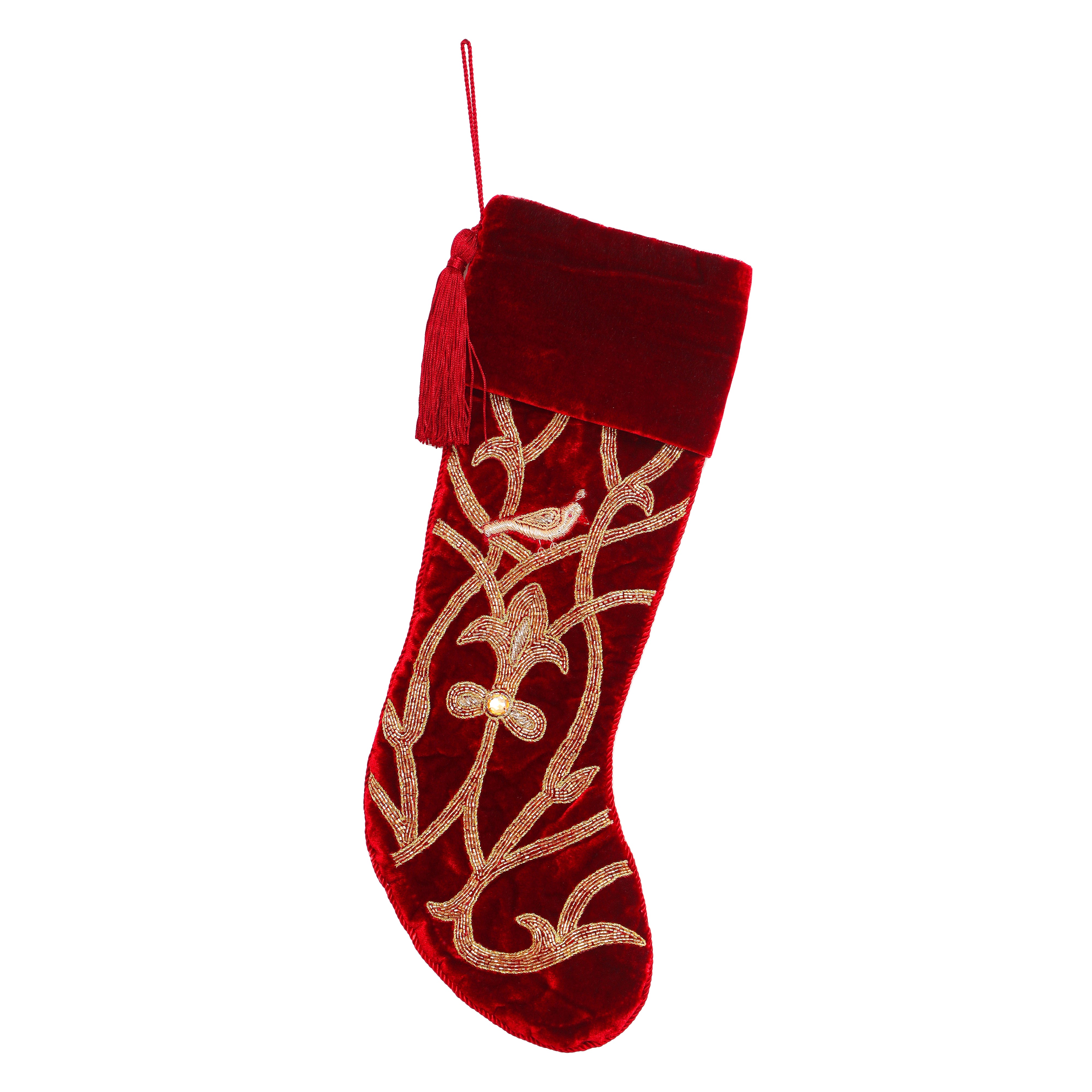 PERSONALISED Partridge Bird RED VELVET CHRISTMAS STOCKING
